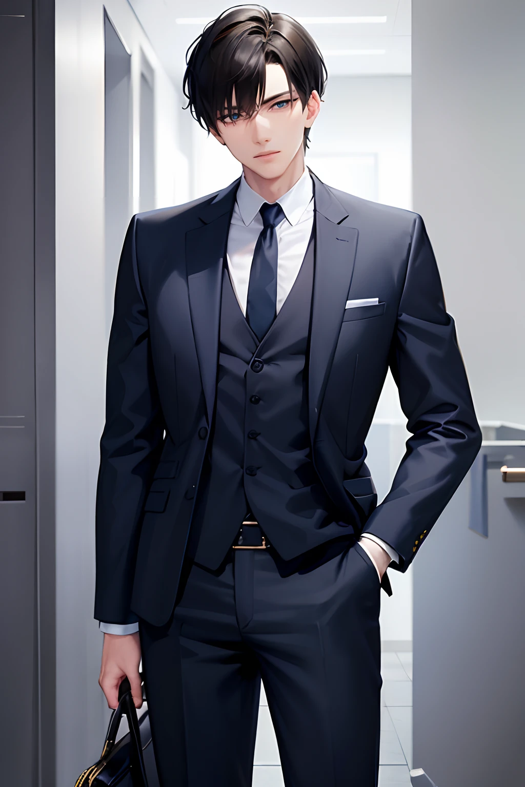 man wearing suit with short hair