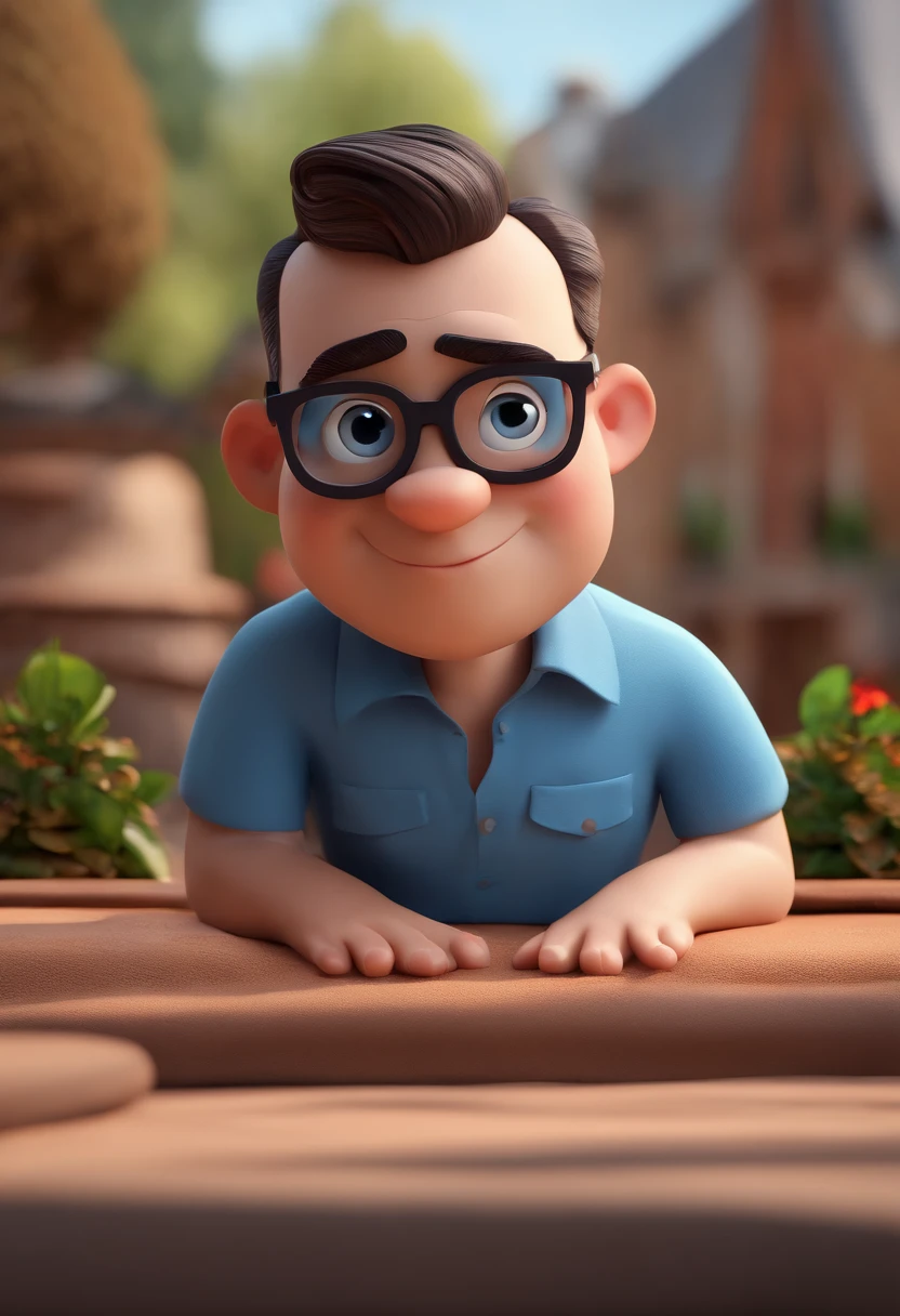 Cartoon character of a man with black glasses and a blue shirt, animation character, Caractere estilizado, animation style rendering, 3D estilizado, Arnold Maya render, 3 d render stylized, toon render keyshot, Personagem 3D, Personagem 3D, 3d rendering stylized, 3 d character render, personagem de desenho animado, Personagem de close up, Pose de personagem, (Estilo Pixar) (master part:1.2) (Bokeh) (best quality) (pele detalhada) (textura detalhada) (8k) (argila) (Cinematic lighting) (foco nítido