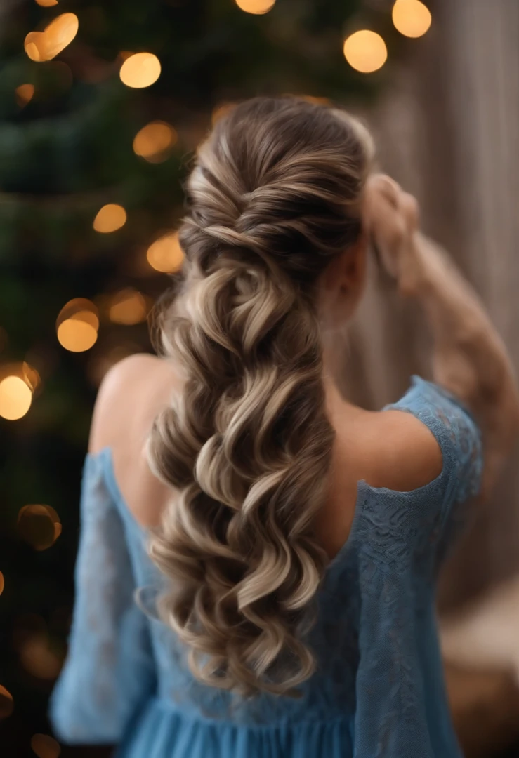 Garota, estilo disney, tom de pele: claro: Cabelo: marrom escuro, cacheado, grande, braid hairstyle. Cropped : curto, Cor azul. Fundo: Gray and white gradient,Comemorando, Hands raised, sorrindo, feliz, (estilo pixar) (obra-prima:1.2) (bokeh) (melhor qualidade) (pele detalhada) (textura detalhada) (8k) (claymation) (cinematic lighthing) (foco nítido
