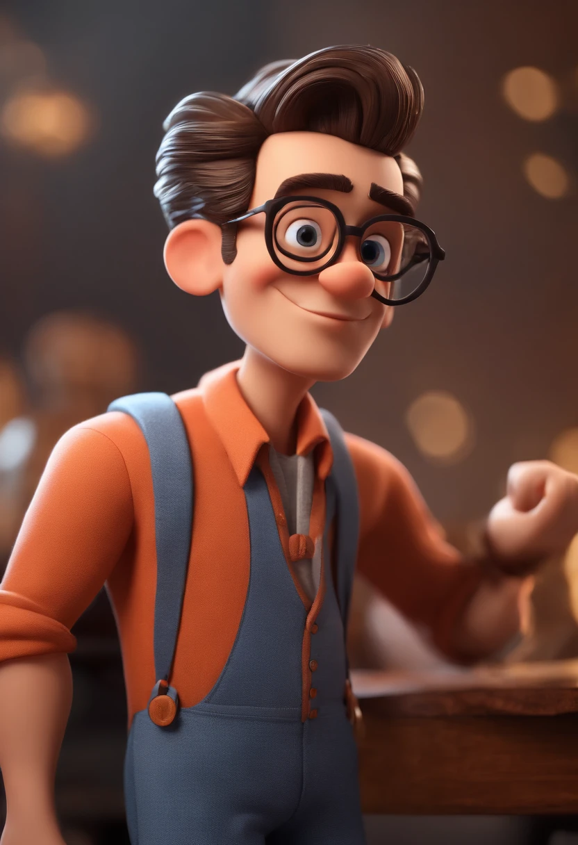 Cartoon character of a man with black glasses and a blue shirt, animation character, Caractere estilizado, animation style rendering, 3D estilizado, Arnold Maya render, 3 d render stylized, toon render keyshot, Personagem 3D, Personagem 3D, 3d rendering stylized, 3 d character render, personagem de desenho animado, Personagem de close up, Pose de personagem, (Estilo Pixar) (master part:1.2) (Bokeh) (best quality) (pele detalhada) (textura detalhada) (8k) (argila) (Cinematic lighting) (foco nítido