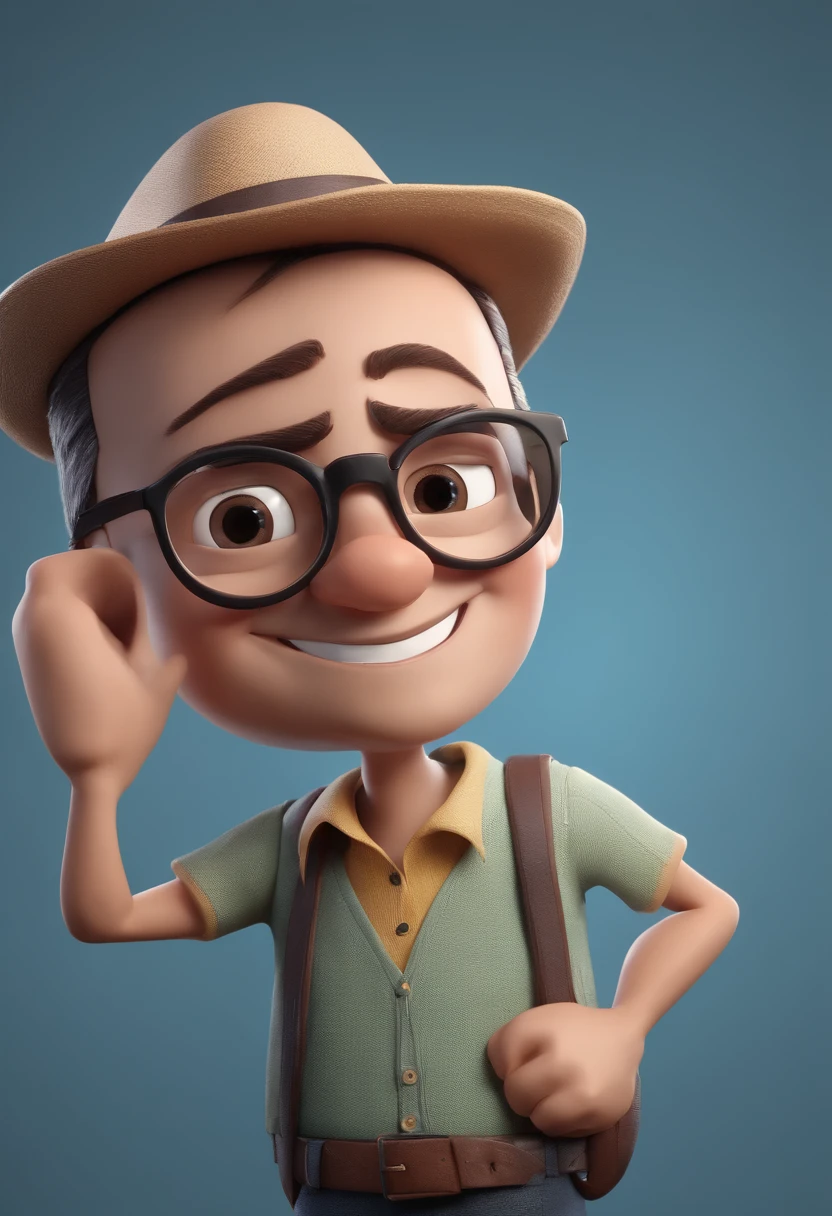 Cartoon character of a man with black glasses and a blue shirt, animation character, Caractere estilizado, animation style rendering, 3D estilizado, Arnold Maya render, 3 d render stylized, toon render keyshot, Personagem 3D, Personagem 3D, 3d rendering stylized, 3 d character render, personagem de desenho animado, Personagem de close up, Pose de personagem,  (Estilo Pixar) (master part:1.2) (Bokeh) (best quality) (pele detalhada) (textura detalhada) (8k) (argila) (Cinematic lighting) (foco nítido