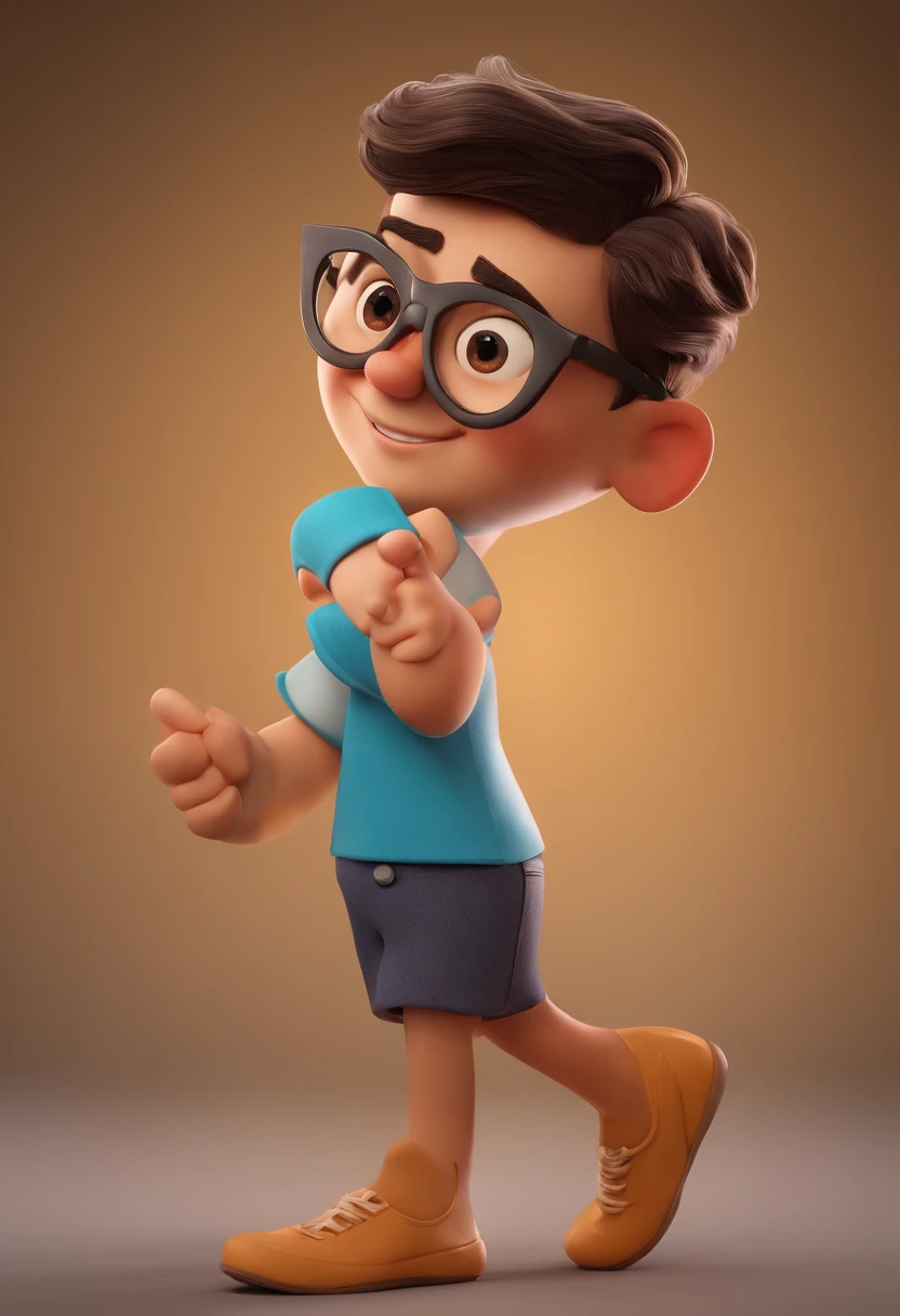 Cartoon character from a picture of me with black glasses and a blue shirt, animation character, Caractere estilizado, animation style rendering, 3D estilizado, Arnold Maya render, 3 d render stylized, toon render keyshot, Personagem 3D, Personagem 3D, 3d rendering stylized, 3 d character render, personagem de desenho animado, Personagem de close up, Pose de personagem, (Estilo Pixar) (master part:1.2) (Bokeh) (best quality) (pele detalhada) (textura detalhada) (8k) (argila) (Cinematic lighting) (foco nítido