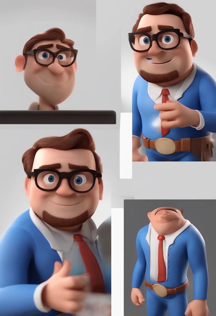 Cartoon character of a man with black glasses and a blue shirt, animation character, Caractere estilizado, animation style rendering, 3D estilizado, Arnold Maya render, 3 d render stylized, toon render keyshot, Personagem 3D, Personagem 3D, 3d rendering stylized, 3 d character render, personagem de desenho animado, Personagem de close up, Pose de personagem, (Estilo Pixar) (master part:1.2) (Bokeh) (best quality) (pele detalhada) (textura detalhada) (8k) (argila) (Cinematic lighting) (foco nítido