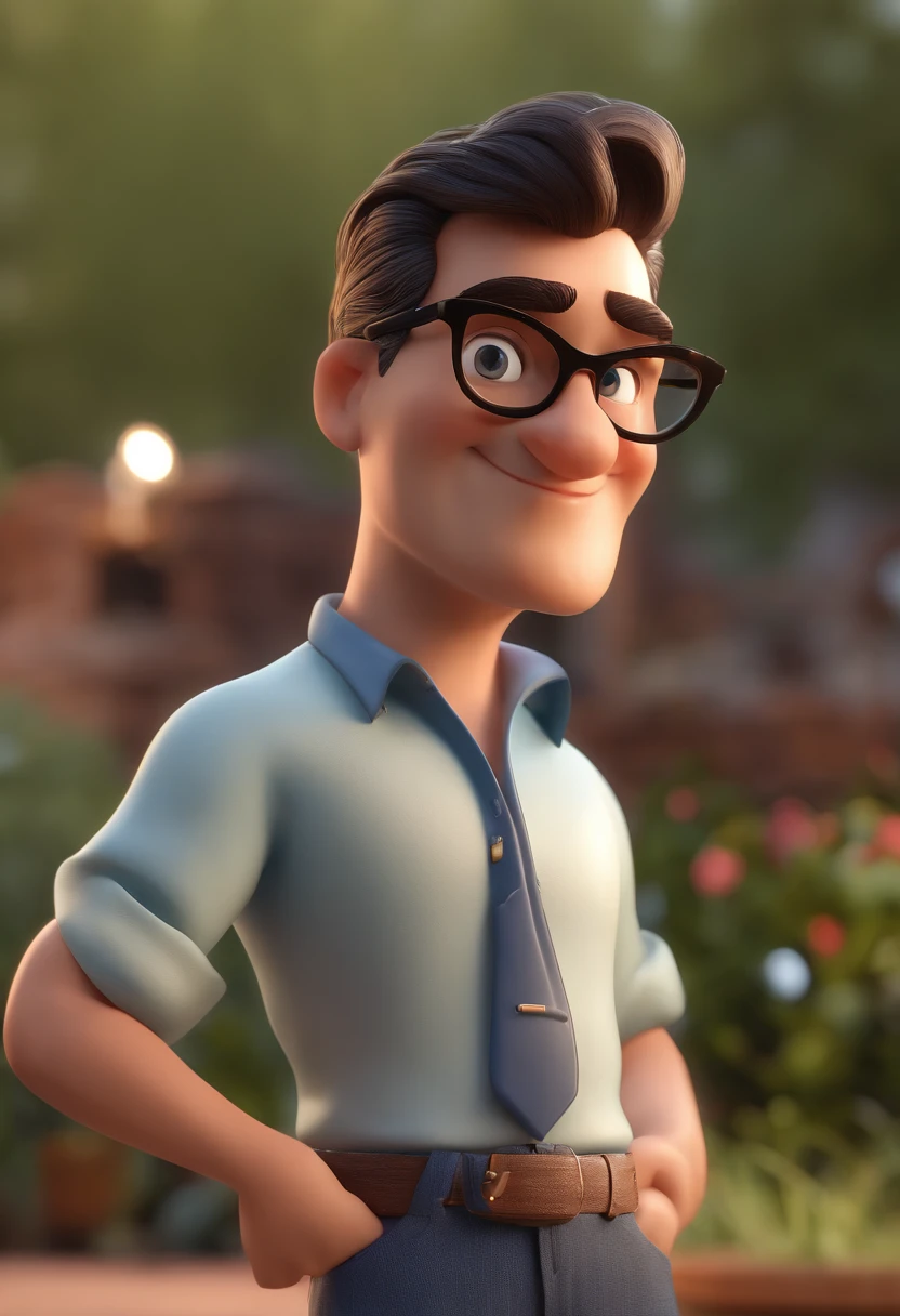 Cartoon character of a man with black glasses and a blue shirt, animation character, Caractere estilizado, animation style rendering, 3D estilizado, Arnold Maya render, 3 d render stylized, toon render keyshot, Personagem 3D, Personagem 3D, 3d rendering stylized, 3 d character render, personagem de desenho animado, Personagem de close up, Pose de personagem,  (Estilo Pixar) (master part:1.2) (Bokeh) (best quality) (pele detalhada) (textura detalhada) (8k) (argila) (Cinematic lighting) (foco nítido