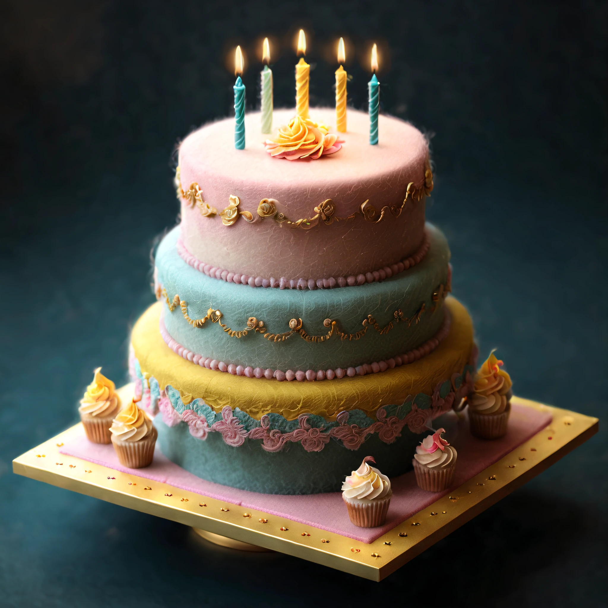 3d retro game (Isometric felt for a large and luxurious birthday cake:1.4) ,Delicate frosting and garnish,Vibrant colors,Fine gold leaf decoration,A dazzling and elegant cake stand,Subtle shadows that add depth and dimension,Elaborate piping lace pattern,A stunning and unforgettable masterpiece。8-bit color palette, pixel textures, Pixel art style, Isometric perspective, Highly detailed, twotonelighting, Vibrant colors, 3d blender render