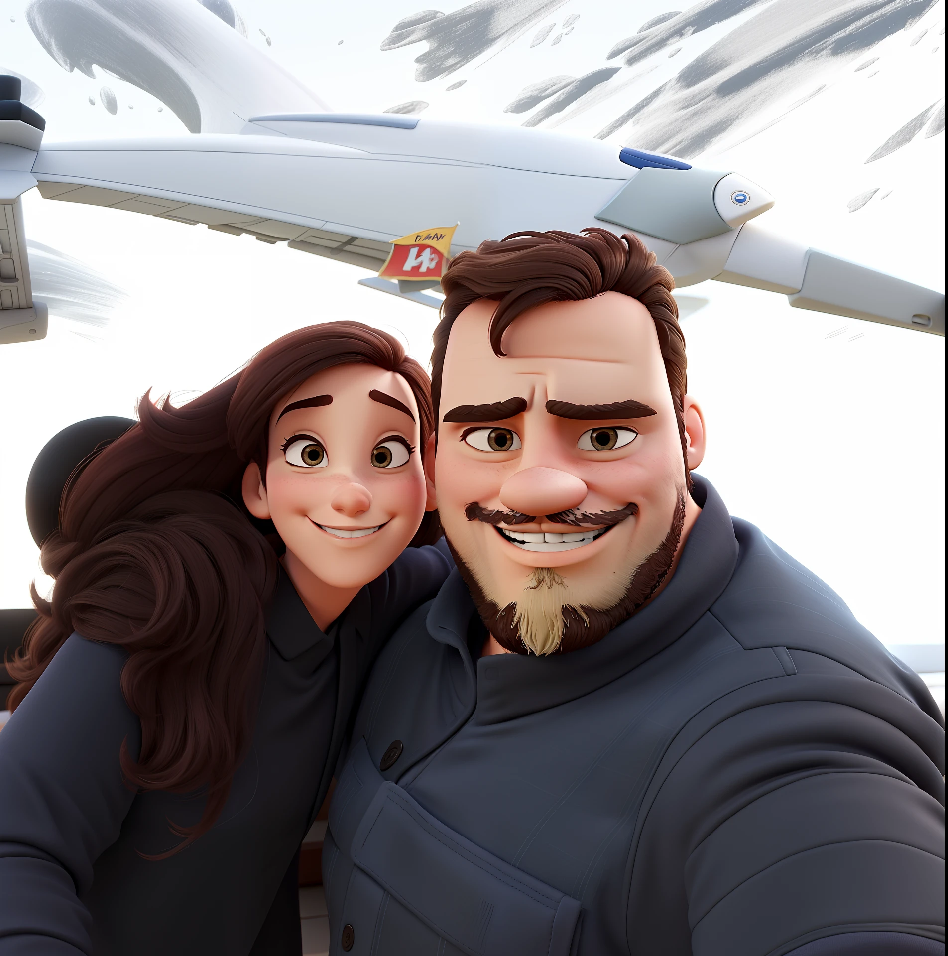 casal homem de barba e mulher de cachos no estilo Disney Pixar, alta qualidade, melhor qualidade