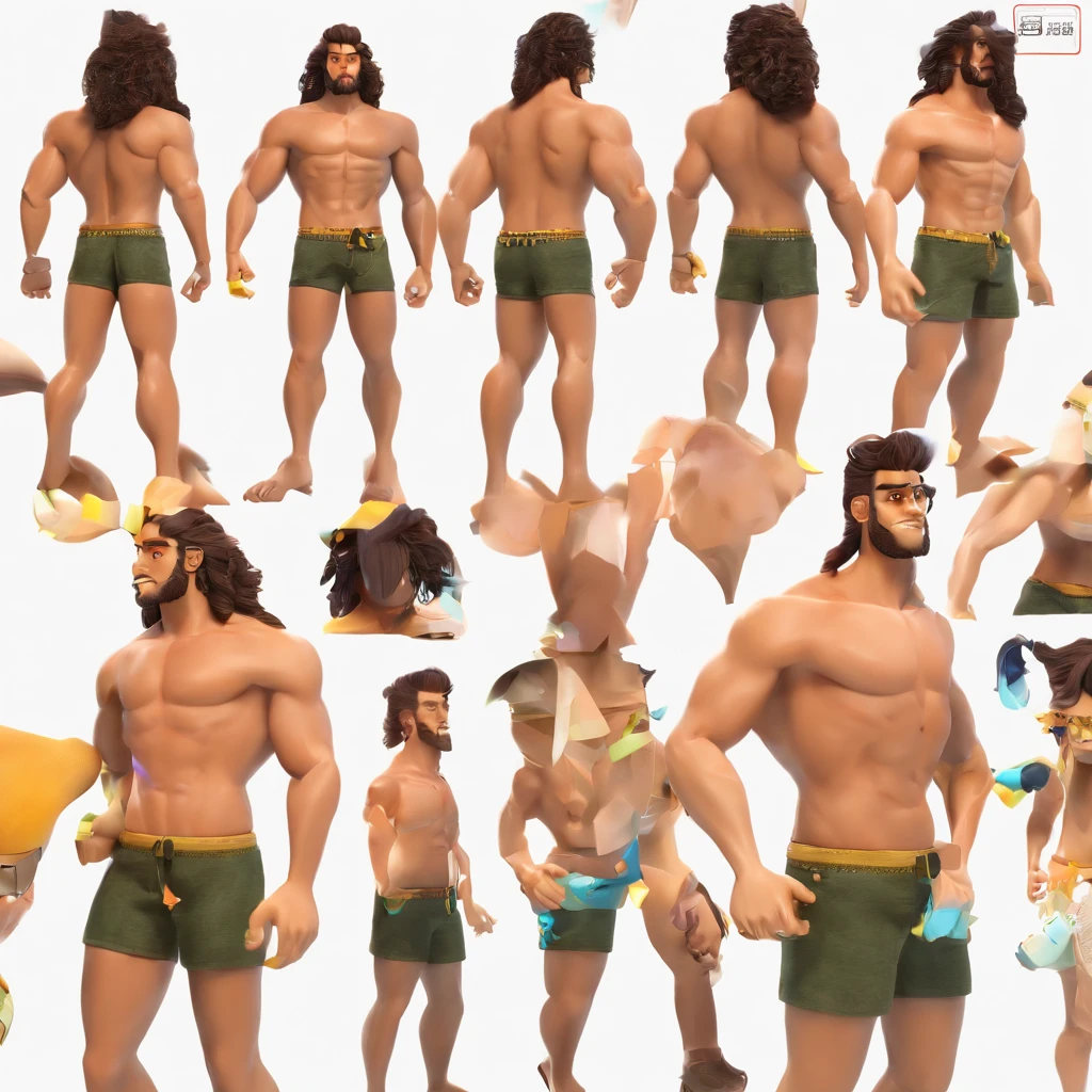 (por Dagasi: 1.1), quebrar, master part, high resolution, 8k, Antecedentes detalhados, alta qualidade, quebrar, quebrar, ((pelo azul claro, cabelos brancos, Esclera Negra, Chifre fantasma, 2 chifres, olhos amarelos, Felpudo, Pelo detalhado)) pele, quebrar, macho, Humanoid, shorts, tridente, swim trunks