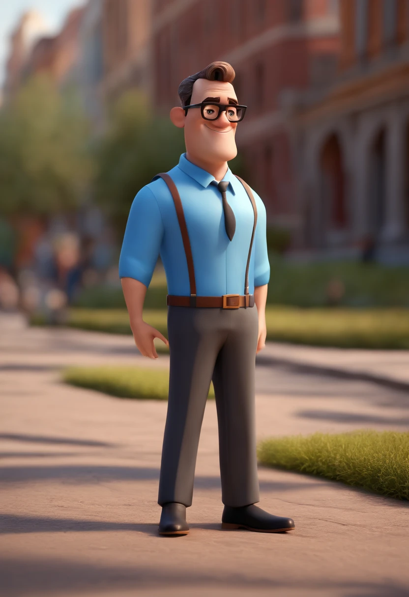 Cartoon character of a man with black glasses and a blue shirt, animation character, Caractere estilizado, animation style rendering, 3D estilizado, Arnold Maya render, 3 d render stylized, toon render keyshot, Personagem 3D, Personagem 3D, 3d rendering stylized, 3 d character render, personagem de desenho animado, Personagem de close up, Pose de personagem,  (Estilo Pixar) (master part:1.2) (Bokeh) (best quality) (pele detalhada) (textura detalhada) (8k) (argila) (Cinematic lighting) (foco nítido