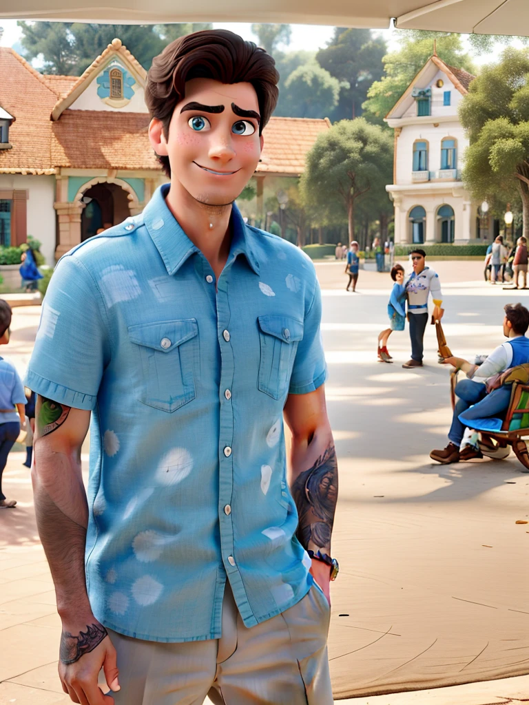tmasterpiece，a melhor qualidade，Um homem com olhos，head shoot，estilo disney，Standing in the park，Muitos detalhes no rosto