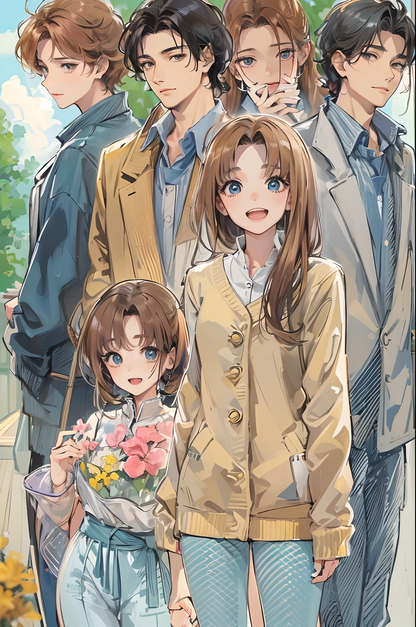 Absurdres masterpiece HDR high quality picture of a scenes from Hana yori dango anime, character is with detailed face, simple hair design , happy face, different clothes , ((random hair style:1 )) , anime eyes, light skin ,
Different outfits from anime, detailed outfit, nice background, masterpiece scenery