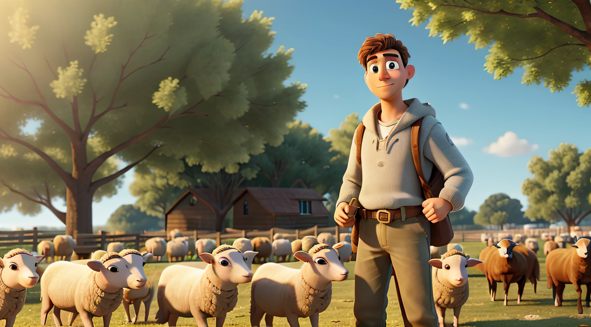 a young shepherd named David. He took care of the sheep in resolution 16:9. Hyperrealistic Style, 8K Ultra HD, Pixar, Disney Style, Cinema 4D