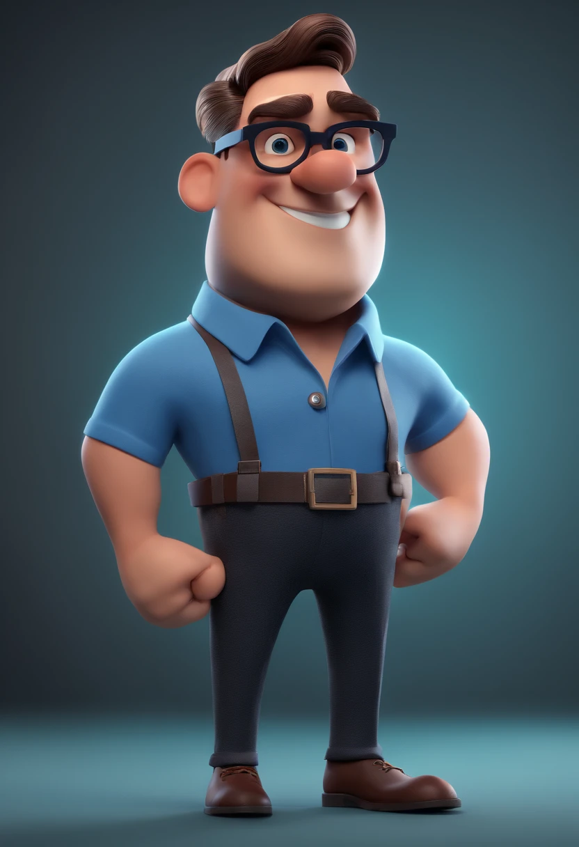Cartoon character of a man with black glasses and a blue shirt, animation character, Caractere estilizado, animation style rendering, 3D estilizado, Arnold Maya render, 3 d render stylized, toon render keyshot, Personagem 3D, Personagem 3D, 3d rendering stylized, 3 d character render, personagem de desenho animado, Personagem de close up, Pose de personagem,  (Estilo Pixar) (master part:1.2) (Bokeh) (best quality) (pele detalhada) (textura detalhada) (8k) (argila) (Cinematic lighting) (foco nítido