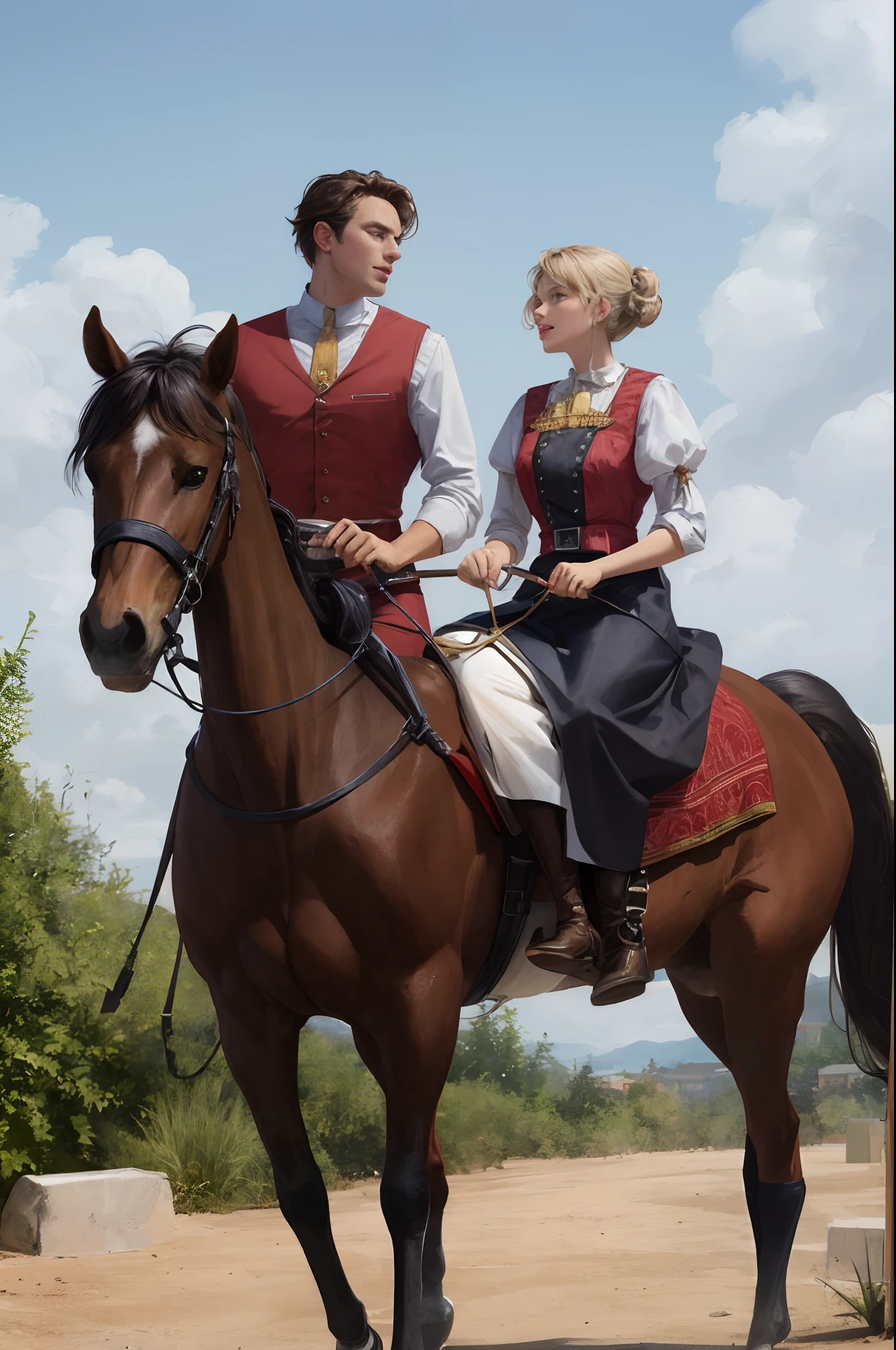 Pixar Stil. In the middle stands a brown horse with white sausage on its forehead.es weist caruso r