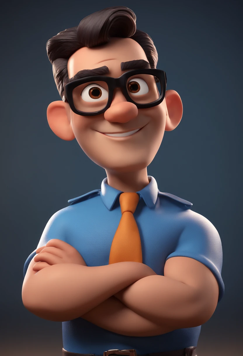 Cartoon character of a man with black glasses and a blue shirt, animation character, Caractere estilizado, animation style rendering, 3D estilizado, Arnold Maya render, 3 d render stylized, toon render keyshot, Personagem 3D, Personagem 3D, 3d rendering stylized, 3 d character render, personagem de desenho animado, Personagem de close up, Pose de personagem, (Estilo Pixar) (master part:1.2) (Bokeh) (best quality) (pele detalhada) (textura detalhada) (8k) (argila) (Cinematic lighting) (foco nítido