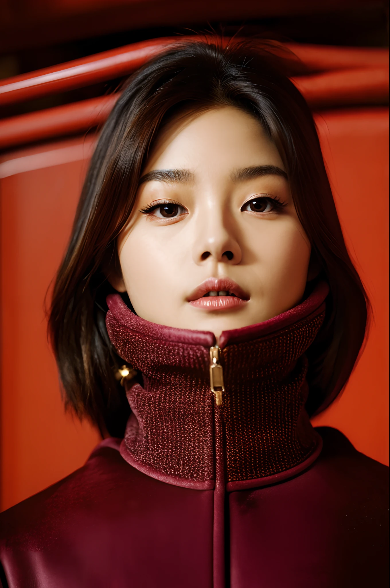 (masterpiece), (best quality), (perfect body), 1girl, stunning beauty, beautiful girl, 1girl, solo, portrait, waist high portrait, uper body, eye focus, photography, sexy, trend coat