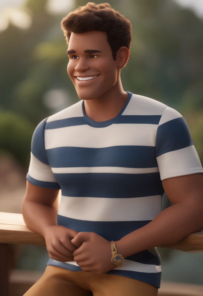 Garoto, estilo disney, tom de pele: claro: Cabelo: marrom escuro, liso, curto, penteado para o lado direito. camisa: social, Cor azul. Fundo: Gray and white gradient,Comemorando, Hands raised, sorrindo, feliz, (estilo pixar) (obra-prima:1.2) (bokeh) (melhor qualidade) (pele detalhada) (textura detalhada) (8k) (claymation) (cinematic lighthing) (foco nítido