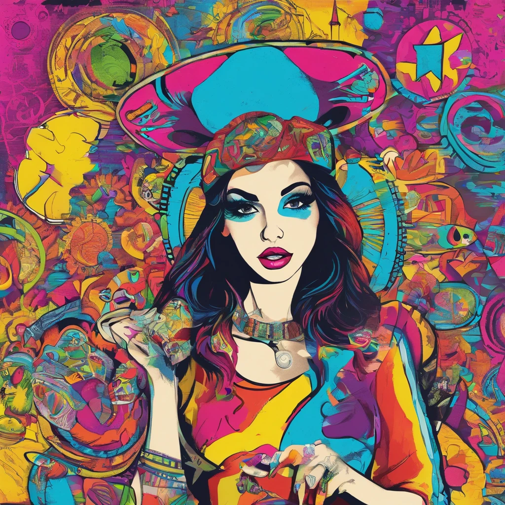 Coelhos descolados e da moda, Hair colored with rainbow, olhos amarelos, Use roupas hip-hop da moda, usando um capuz, Graphic T-shirt and ripped jeans, Muitas tatuagens e piercings, Fundo estilo Doodle, Antecedentes altamente detalhados, Obra-prima perfeita, alta qualidade, high resolution
