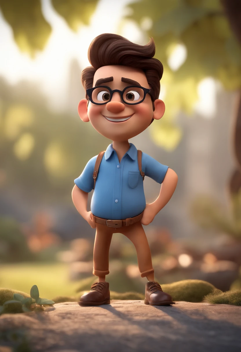 Cartoon character of a man with black glasses and a blue shirt, animation character, Caractere estilizado, animation style rendering, 3D estilizado, Arnold Maya render, 3 d render stylized, toon render keyshot, Personagem 3D, Personagem 3D, 3d rendering stylized, 3 d character render, personagem de desenho animado, Personagem de close up, Pose de personagem, (Estilo Pixar) (master part:1.2) (Bokeh) (best quality) (pele detalhada) (textura detalhada) (8k) (argila) (Cinematic lighting) (foco nítido
