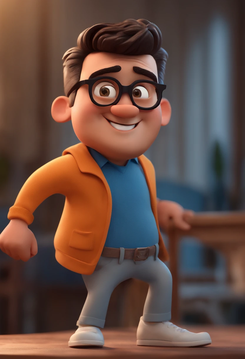 Cartoon character of a man with black glasses and a blue shirt, animation character, Caractere estilizado, animation style rendering, 3D estilizado, Arnold Maya render, 3 d render stylized, toon render keyshot, Personagem 3D, Personagem 3D, 3d rendering stylized, 3 d character render, personagem de desenho animado, Personagem de close up, Pose de personagem, (Estilo Pixar) (master part:1.2) (Bokeh) (best quality) (pele detalhada) (textura detalhada) (8k) (argila) (Cinematic lighting) (foco nítido