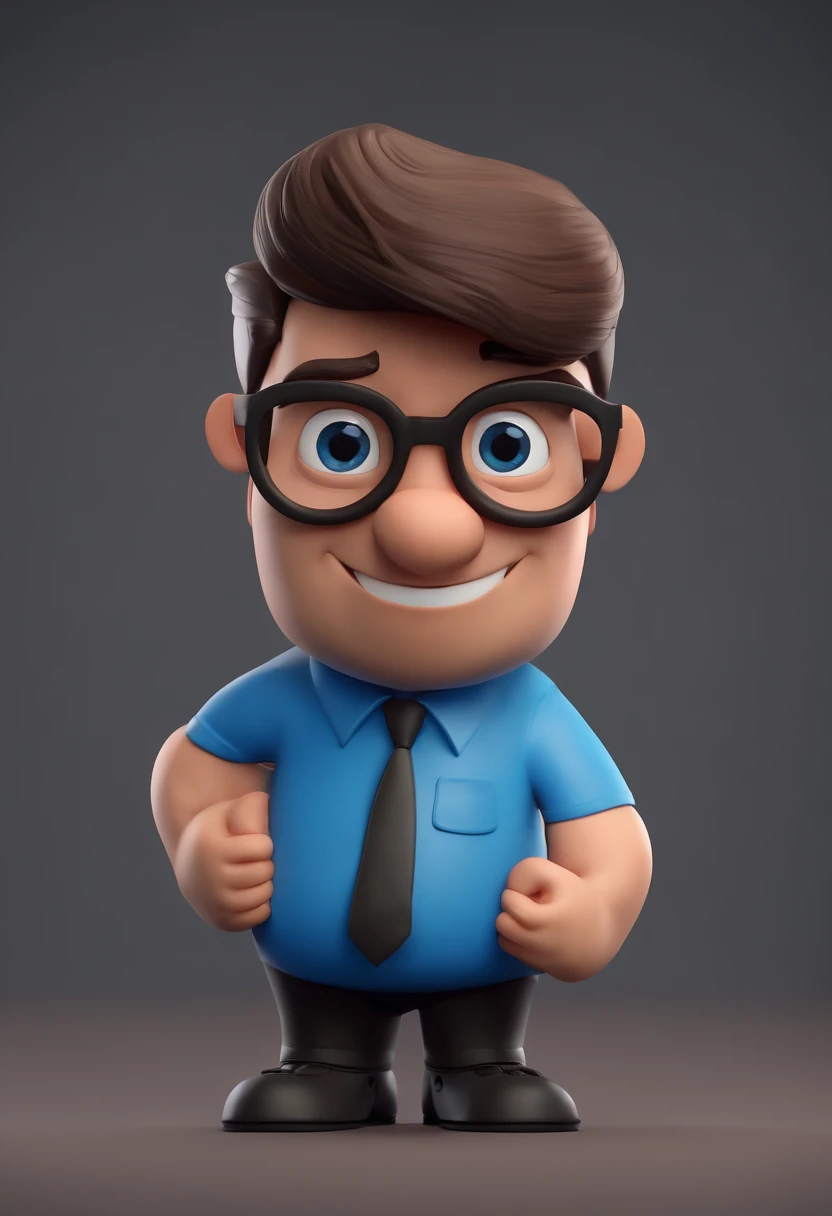 Cartoon character of a man wearing black glasses and a blue shirt, um personagem animado, Caractere estilizado, animation style rendering, 3D estilizado, Arnold Maya render, 3 d render stylized, toon render keyshot, Personagem 3D, Personagem 3D, 3d rendering stylized, 3 d character render, personagem de desenho animado, Personagem de close up, Pose de personagem, (Estilo Pixar) (master part:1.2) (Bokeh) (best quality) (pele detalhada) (textura detalhada) (8k) (argila) (Cinematic lighting) (foco nítido，Senta e vaza a parte superior do corpo