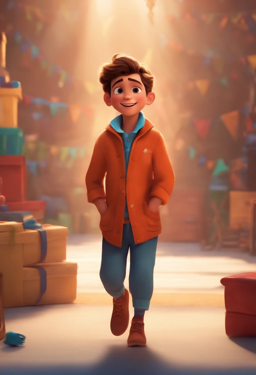 Image of a boy for a story in a YouTube video in Pixar format, He's the allabester, He's the class leader, He's outgoing, Playful and gets up for a lot of things