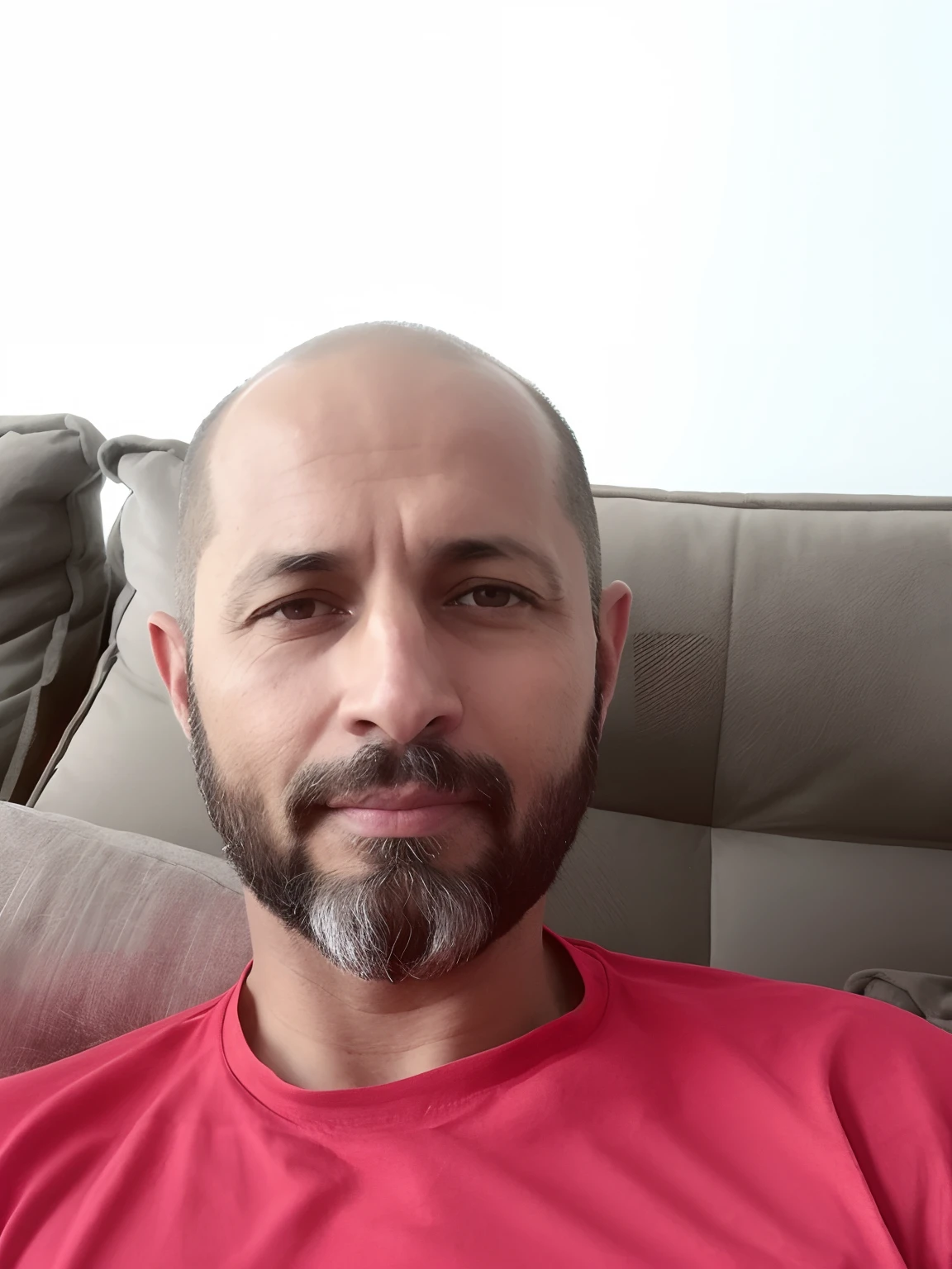 Man with beard and red shirt sitting on a sofa, Homem de 4 0 anos, Homens de 45 anos, (38 anos), Homem de 5 0 anos, Emad Mostaque, Mohamed Chahin, Ahmad Merheb, 38 anos, Mohamed Reda, cerca de 3 5 anos, Eytan Zana