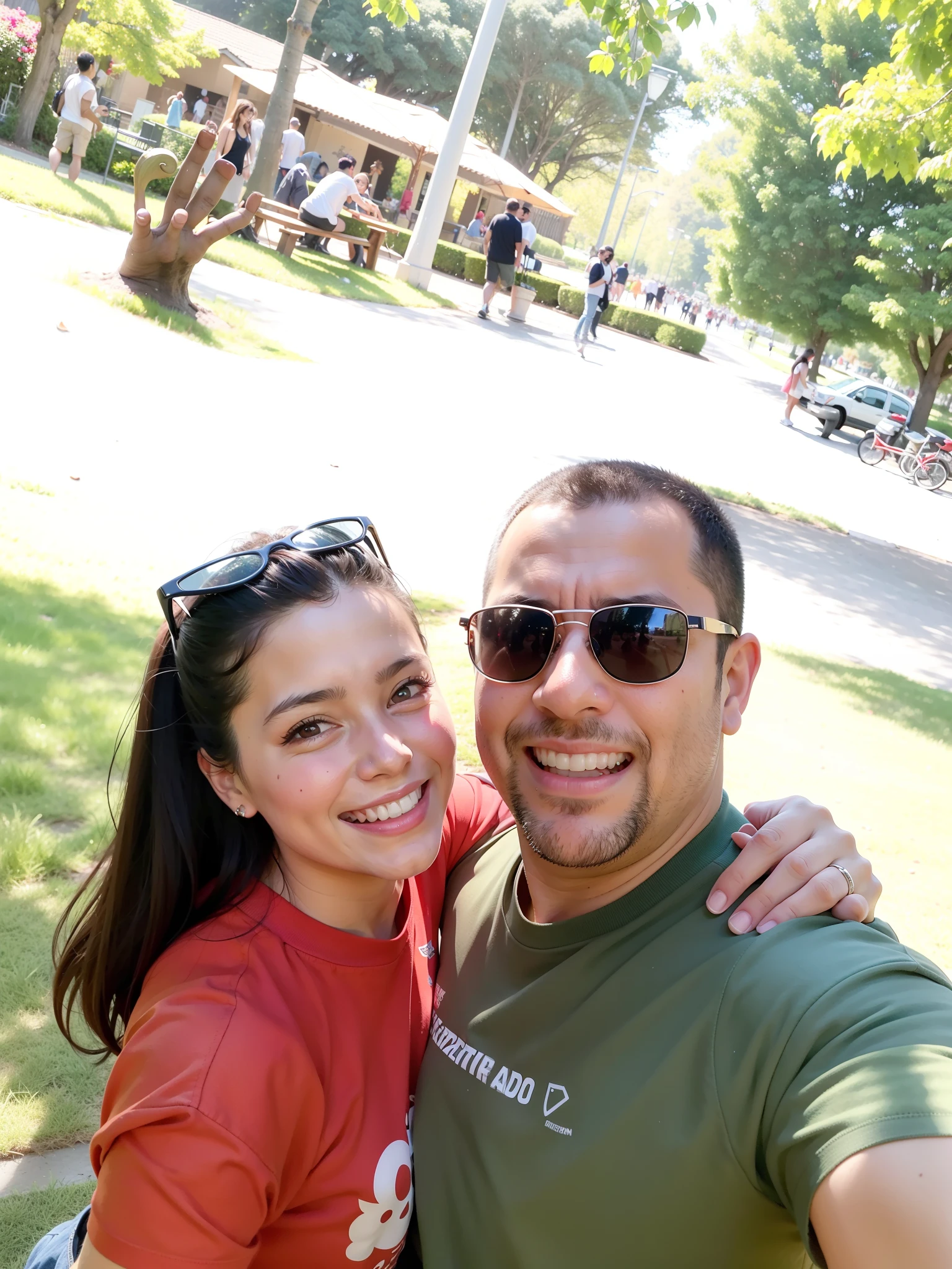 there is a man and woman taking a selfie in the park, Parque em segundo plano, Casal feliz, com um parque ao fundo, no parque em um belo dia, par, divertindo-se, Directed by: Nandor Soldier, com um parque nos fundos, em um parque, no Parque, foto selfie, andrea rocha