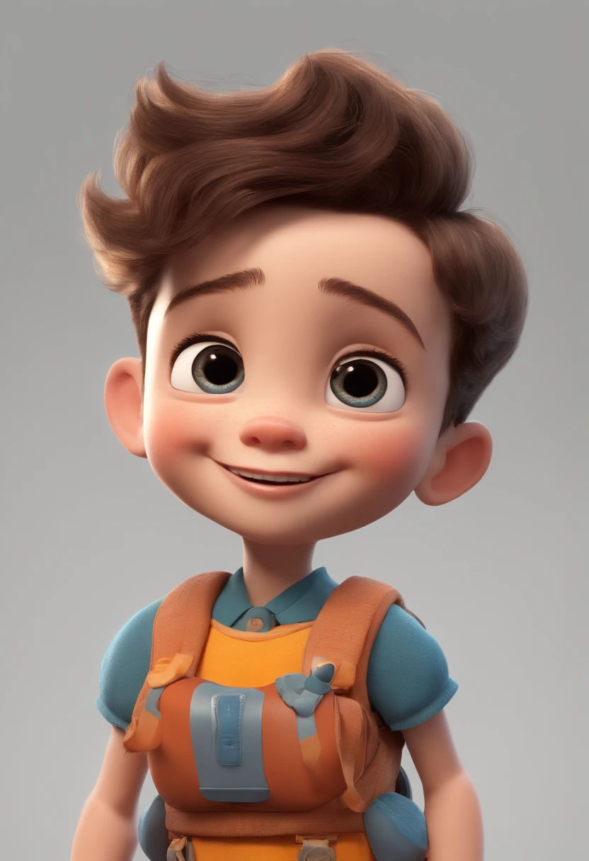 a happy cute ??? standing short hair, vestindo uma fantasia espacial, , fundo branco, barnet, tom, Estilo Pixar, ..3d, desenhos animados, rosto detalhado, asymmetrical 16k