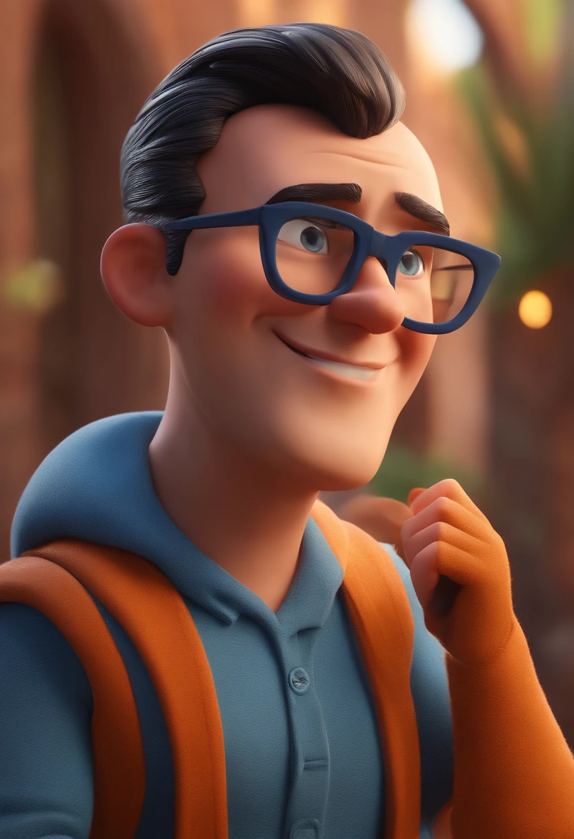 Cartoon character of a man with black glasses and a blue shirt, animation character, Caractere estilizado, animation style rendering, 3D estilizado, Arnold Maya render, 3 d render stylized, toon render keyshot, Personagem 3D, Personagem 3D, 3d rendering stylized, 3 d character render, personagem de desenho animado, Personagem de close up, Pose de personagem, (Estilo Pixar) (master part:1.2) (Bokeh) (best quality) (pele detalhada) (textura detalhada) (8k) (argila) (Cinematic lighting) (foco nítido