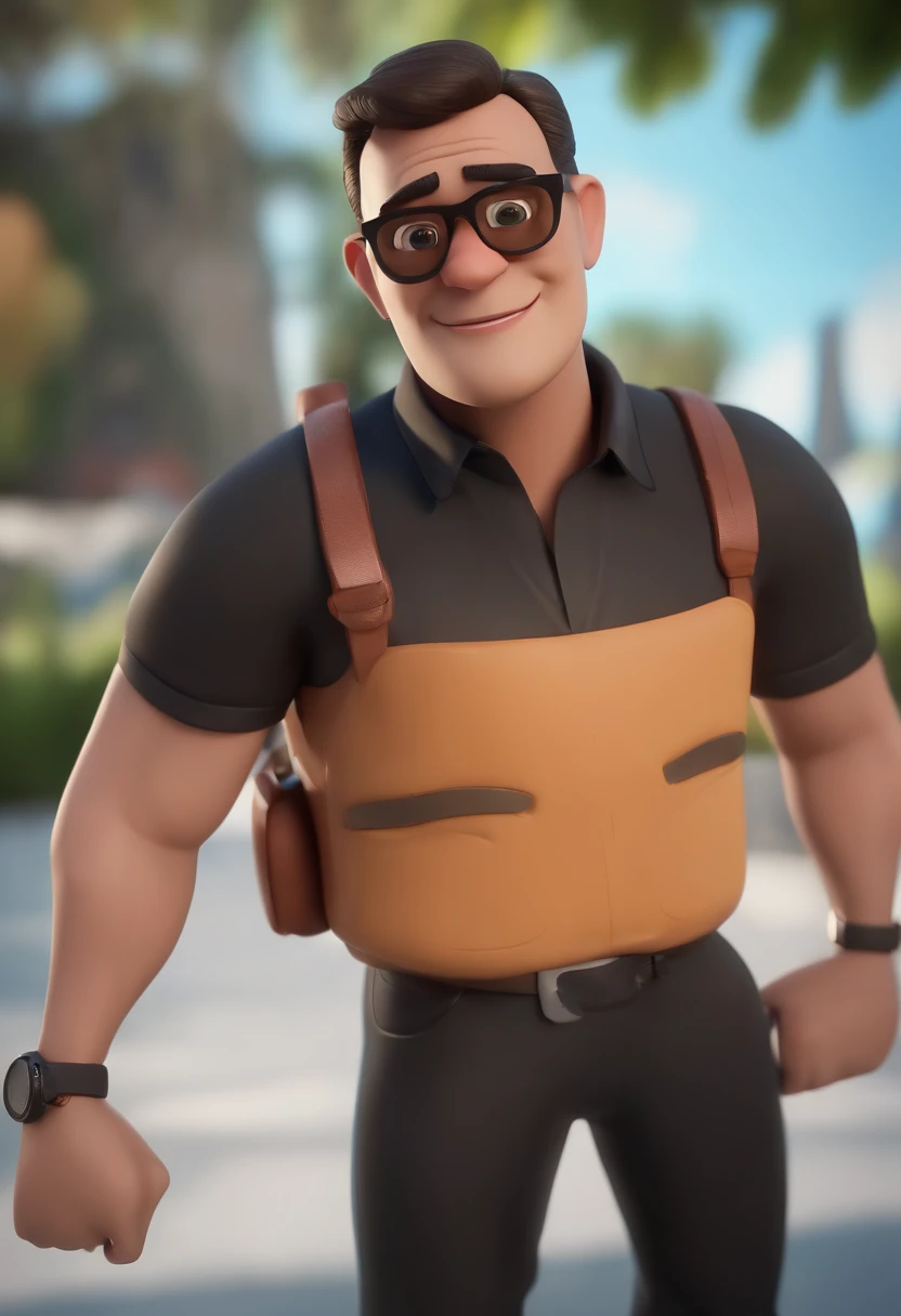 Cartoon character of a man wearing black glasses and a blue shirt, um personagem animado, Caractere estilizado, animation style rendering, 3D estilizado, Arnold Maya render, 3 d render stylized, toon render keyshot, Personagem 3D, Personagem 3D, 3d rendering stylized, 3 d character render, personagem de desenho animado, Personagem de close up, Pose de personagem, (Estilo Pixar) (master part:1.2) (Bokeh) (best quality) (pele detalhada) (textura detalhada) (8k) (argila) (Cinematic lighting) (foco nítido,Senta e vaza a parte superior do corpo