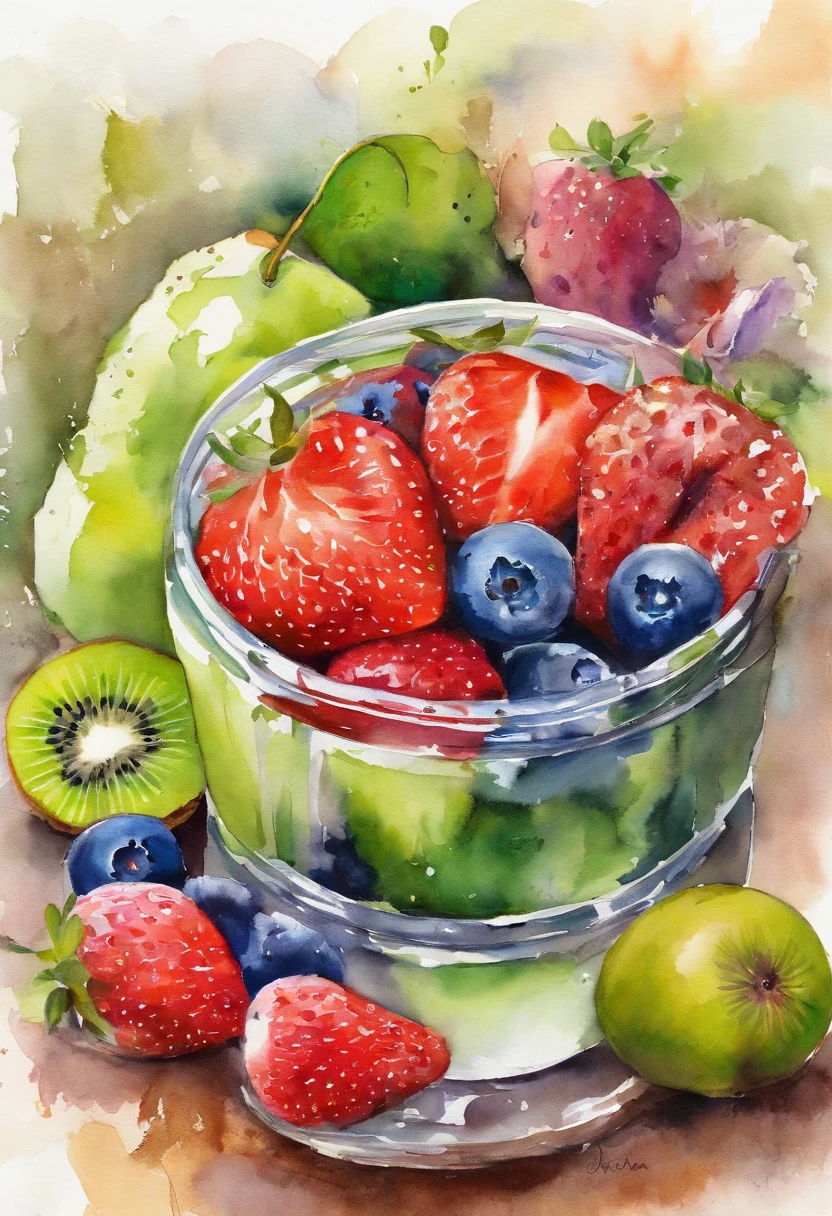 (masutepiece: 1.2), (Best Quality: 1.2), Glass Sealed Jar, kiwi, Strawberries, Blueberry Fruits, Lewd juice, Pudding, Top full cream in a jar, magic potions, Colorful,, White background,, masutepiece, Super Detail, (Best Quality, High resolution), Ultra HD, 32K, CG Station Pop, masutepiece, Best Quality