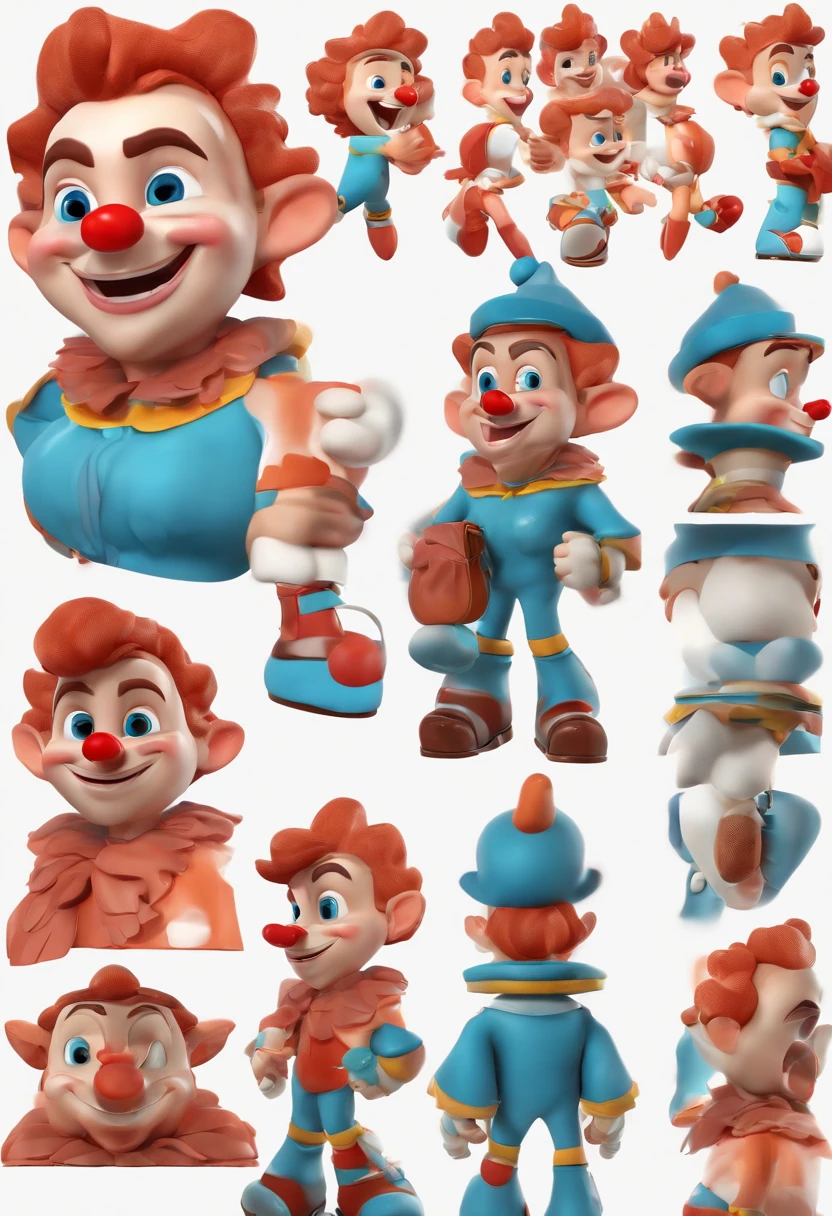 model sheet cartoon boy um close up de um personagem de desenho animado com um nariz vermelho, Sombreamento Toon, modelo de liquidificador, cel sombreado pbr, Mostrar sombreador, toon rendering, 3D estilizado, rosto refinado e focinho, toon render keyshot, Toon - Sombreamento, cutecore clown, sombreamento suave, animation model, sombreamento dos desenhos animados, Baixo - modelo Poly 3D,pixar