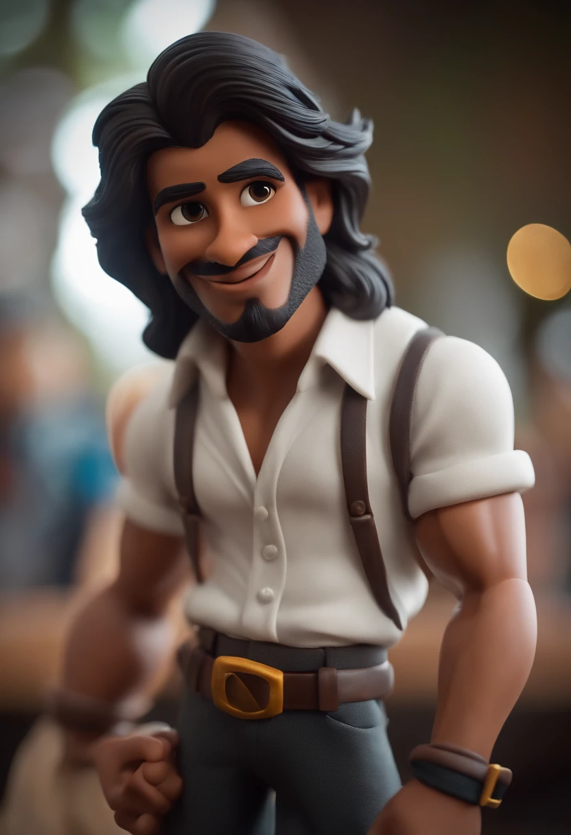 Garoto, estilo disney, tom de pele: negro : Cabelo: escuro, curto, camisa: regata americana branca , Gray and white gradient,Comemorando, Hands raised, sorrindo, feliz, (estilo pixar) (obra-prima:1.2) (bokeh) (melhor qualidade) (pele detalhada) (textura detalhada) (8k) (claymation) (cinematic lighthing) (foco nítido