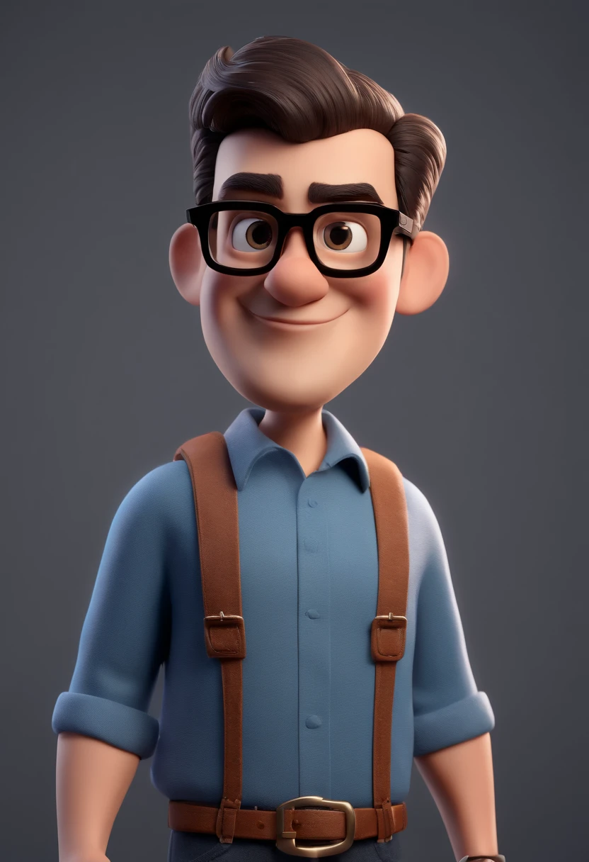 Cartoon character of a man with black glasses and a blue shirt, animation character, Caractere estilizado, animation style rendering, 3D estilizado, Arnold Maya render, 3 d render stylized, toon render keyshot, Personagem 3D, Personagem 3D, 3d rendering stylized, 3 d character render, personagem de desenho animado, Personagem de close up, Pose de personagem,  (Estilo Pixar) (master part:1.2) (Bokeh) (best quality) (pele detalhada) (textura detalhada) (8k) (argila) (Cinematic lighting) (foco nítido