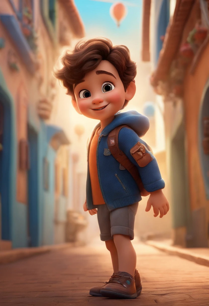 a happy cute standing short hair, vestindo uma fantasia espacial, , fundo branco, barnet, tom, Estilo Pixar, ..3d, desenhos animados, rosto detalhado, asymmetrical 16k