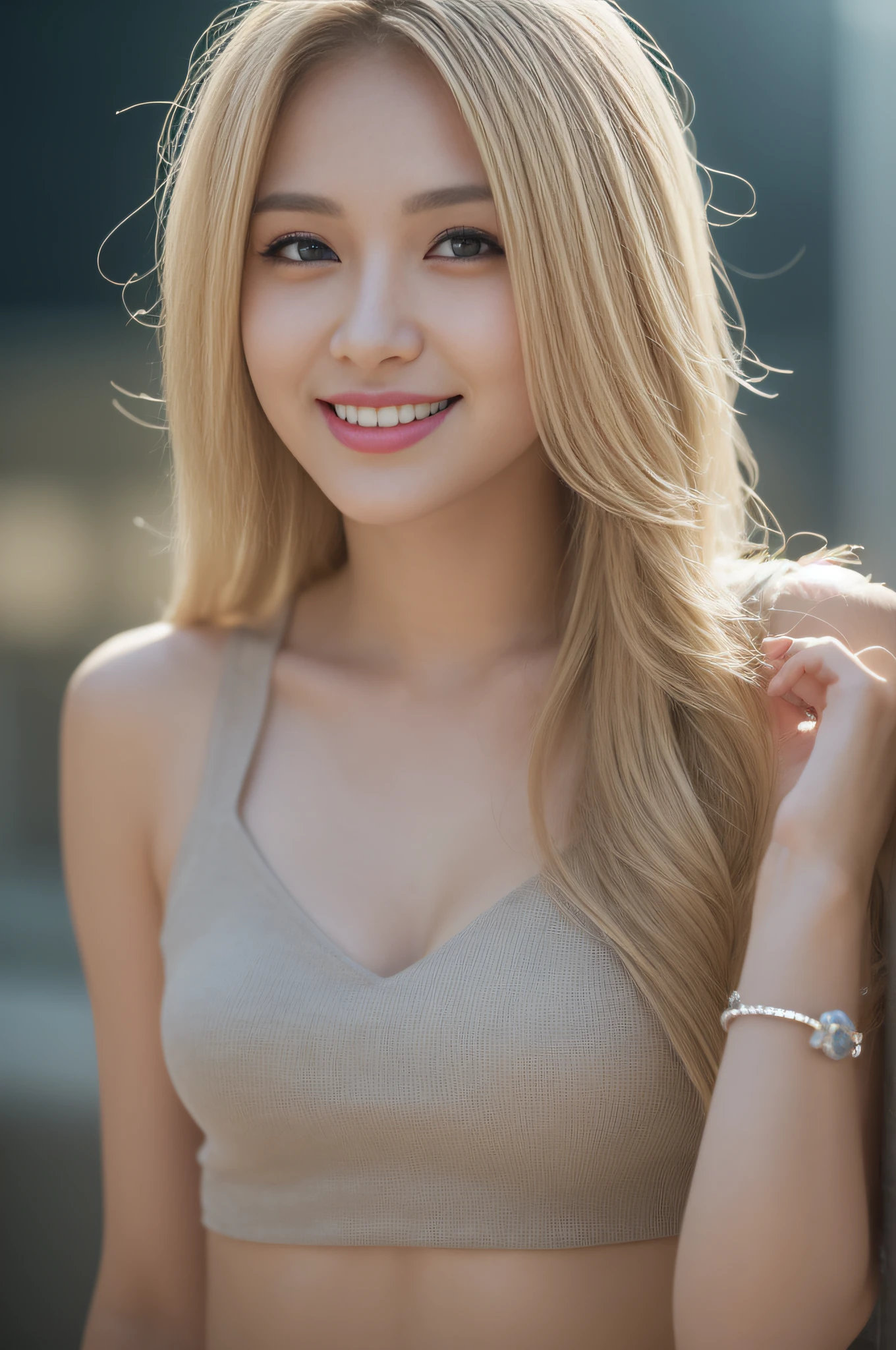 写実的、リアル、解剖学的に正確な身体、Woman with long blonde hair and pale blue eyes is taking pictures, Long bangs、gorgeous young model, Portrait Sophie Mudd, The most beautiful female models in the world、White beautiful skin、Highlights of cheek luster、cute young woman, Very beautiful young woman, portrait of a beautiful model, Beautiful young girl, with round face、Beautiful young woman, a photography of a beautiful woman, face perfect, 20-year-old female model, Beautiful blonde girl、Small face beauty、(Wearing micro red bikini:1.1)、body facing the viewer、((photo from the waist up:1.1))、thin waist、embarrassed look smile、cleavage、I can see the belly button、Clean tummy、Not NSFW、red highlegs panties、cute, happy, 美しい花、白い雲、青い空、アウトドア、柔らかい腹部、かわいいパンティ、かわいいブラ、
