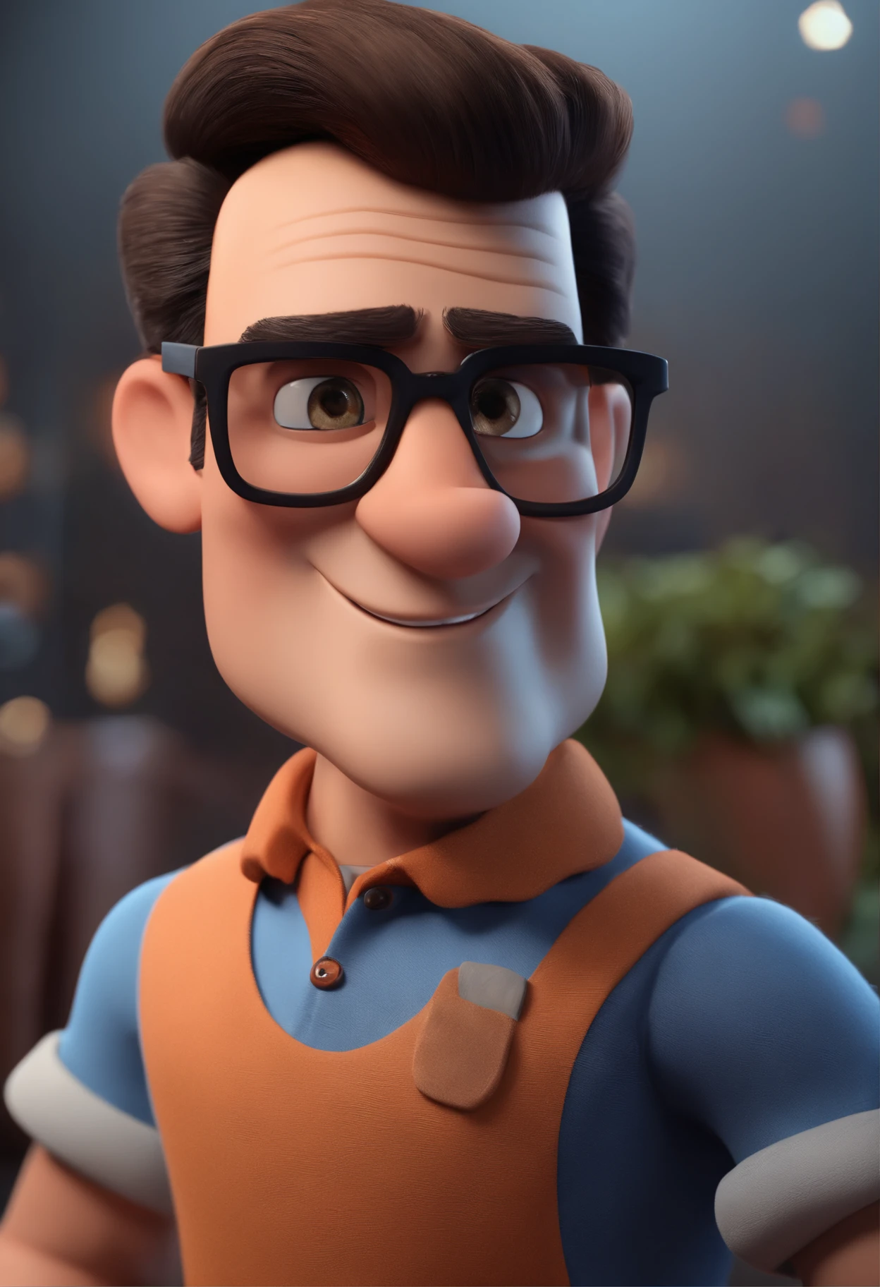 Cartoon character of a man with black glasses and a blue shirt, animation character, Caractere estilizado, animation style rendering, 3D estilizado, Arnold Maya render, 3 d render stylized, toon render keyshot, Personagem 3D, Personagem 3D, 3d rendering stylized, 3 d character render, personagem de desenho animado, Personagem de close up, Pose de personagem,  (Estilo Pixar) (master part:1.2) (Bokeh) (best quality) (pele detalhada) (textura detalhada) (8k) (argila) (Cinematic lighting) (foco nítido