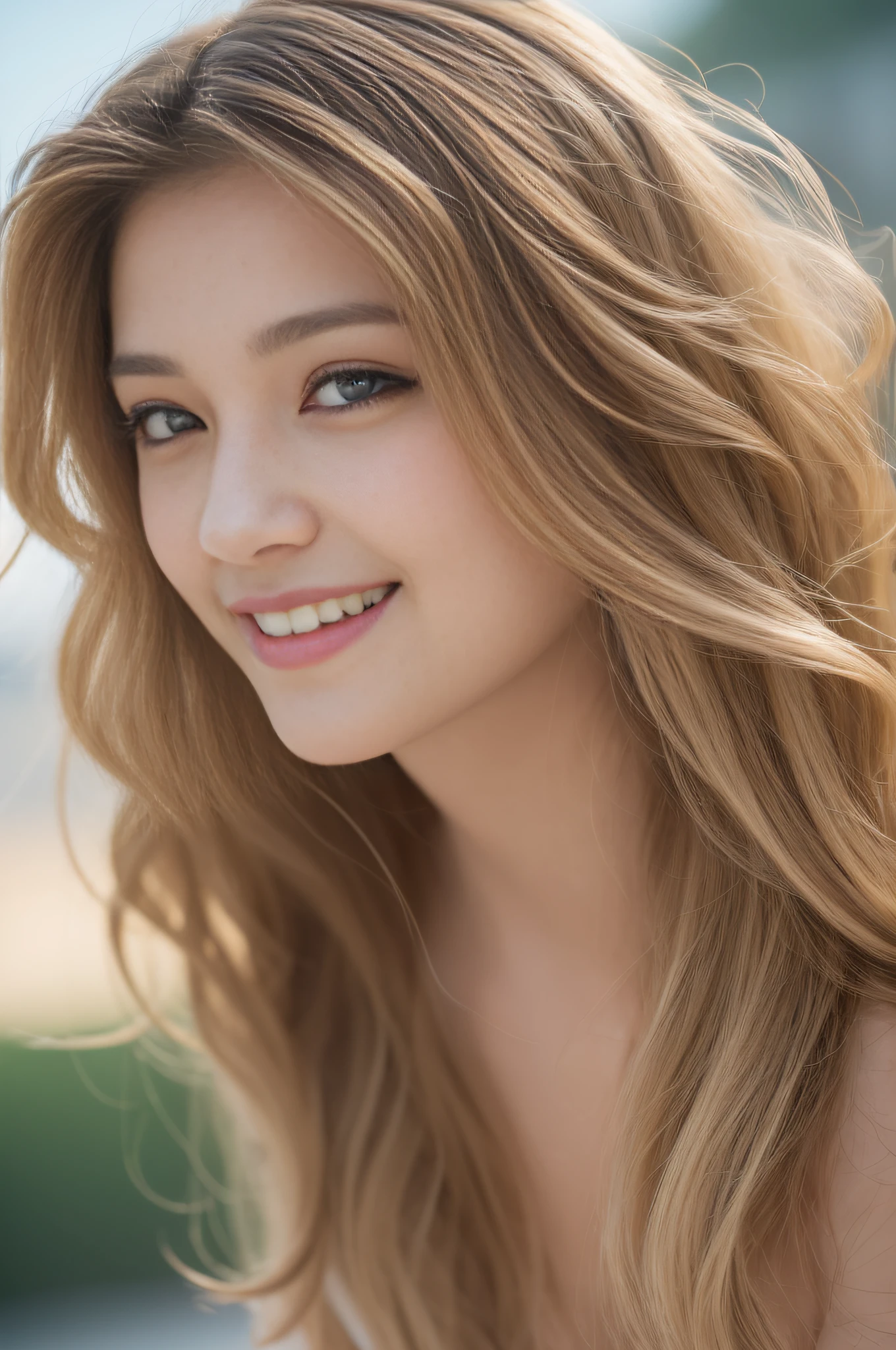 ((Day, Best Quality, 8K, Masterpiece: 1.3, Realistic)), Full Body Beauty: 1.4, Slender Abs: 1.2, ((Long ash-blonde hairstyle, Medium Breasts: 1.2)), (Long croptop, Short skirts, Holding a serum, Standing: 1.2), (Outdoor, Realistic nature background, Day lights, Soft lights), Highly detailed face and skin texture, detailed eyes, double eyelids, 1 person, seductive smile, 1girl, (Face looking at the camera, High angle camera view, Hair focus, Wavy hair, Windy hair: 1.15)