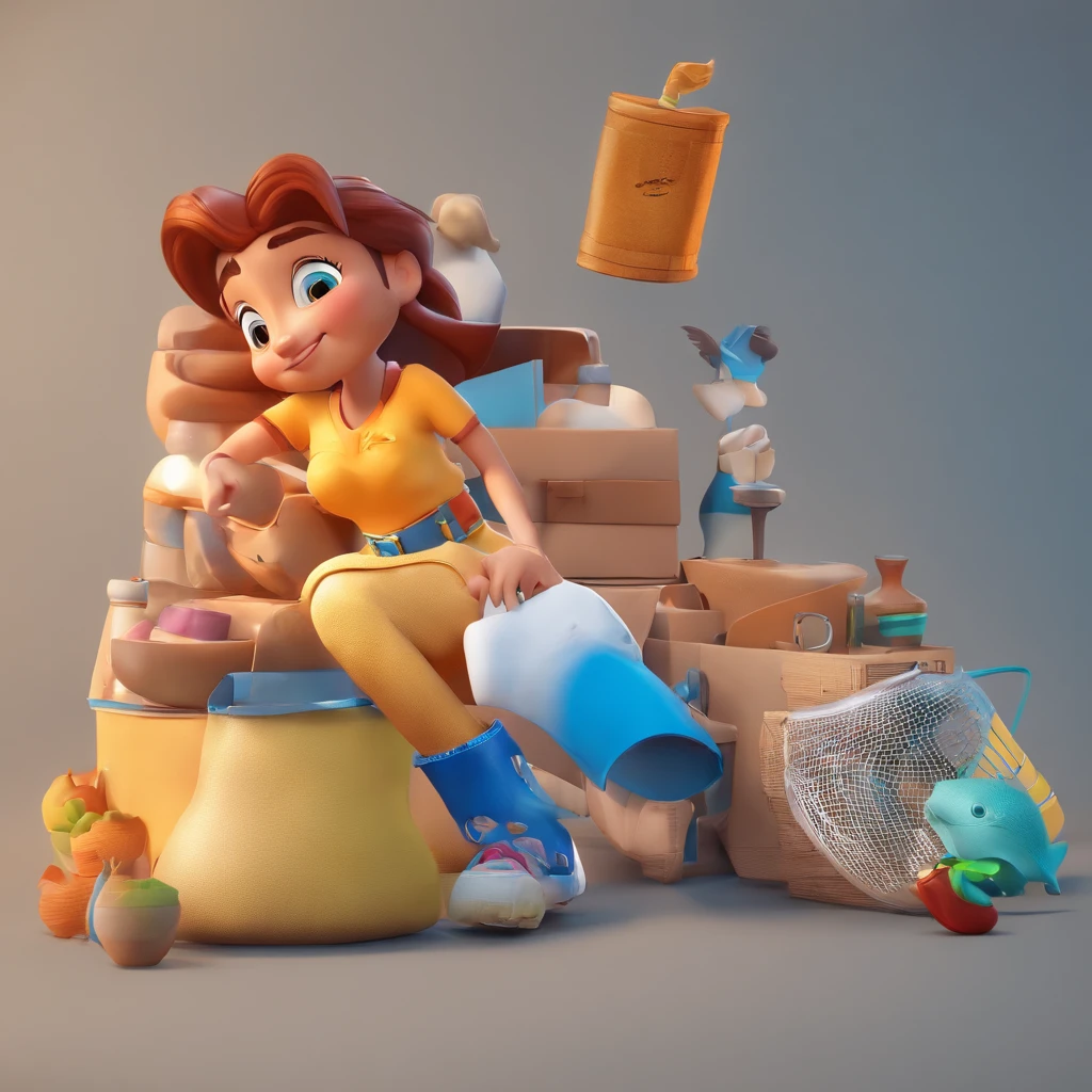 create a 3D movie poster inspired by Disney Pixar. The scene should be in Pixar's signature digital art style, with a cartoonish image reminiscent of an artisan with, cabelos pretos, dentro de seu local de trabalho, uma mesa com papeis , enfeutes , tesoura .