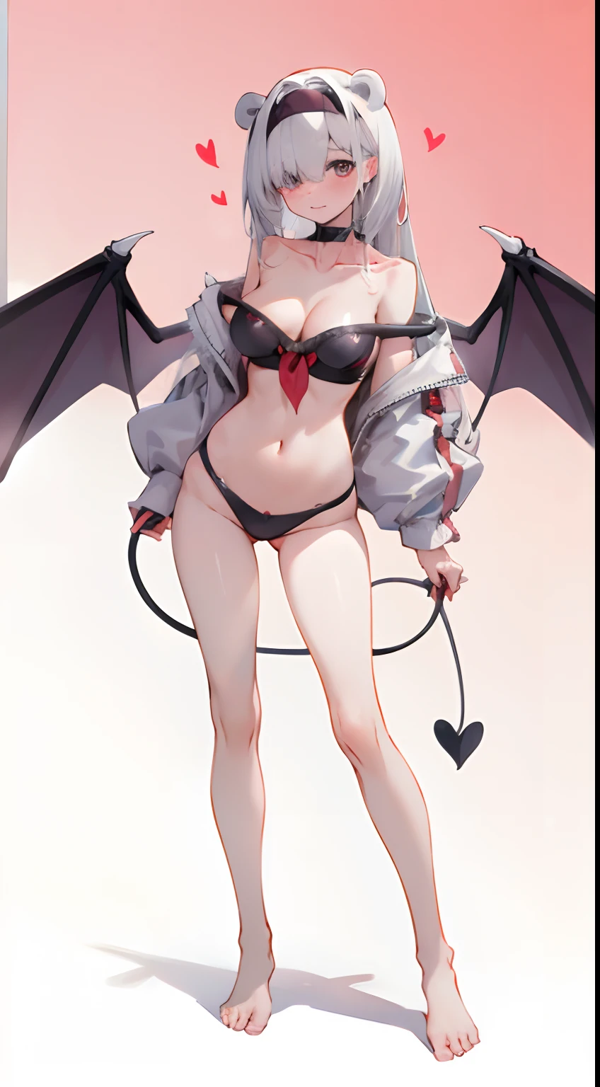 Leakage out of the collarbone,Neck leakage,Heart-shaped decoration,succubi,have demon wings,Stand up,standing straight,Bare legged