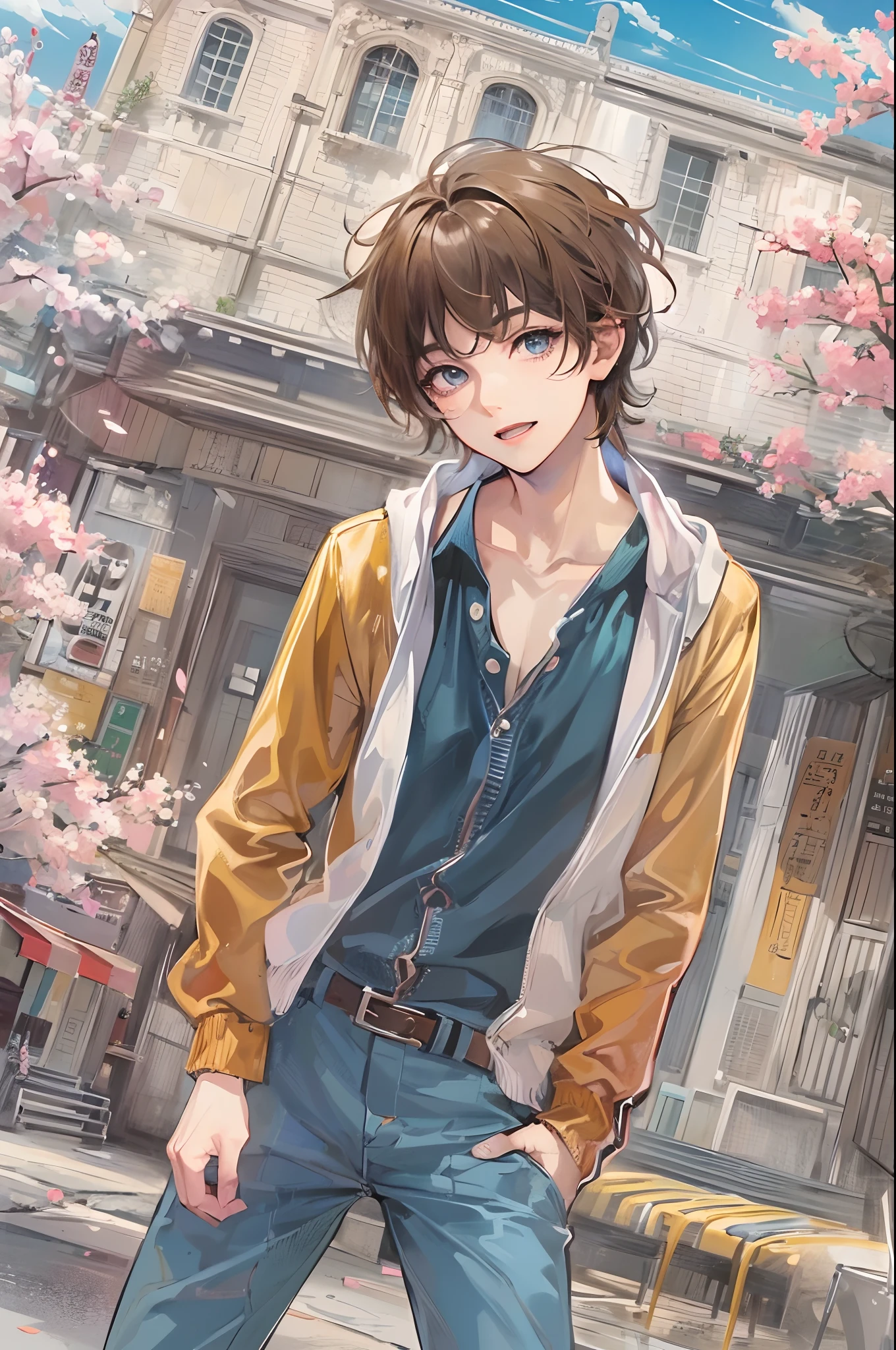Absurdres masterpiece HDR high quality picture of a character from Hana yori dango anime, 1 boy , character is with detailed face, simple hair design , happy face, different clothes , ((short hair style:1 )) , anime eyes, light skin , 

Wearing random outfit from anime, detailed outfit, nice background, masterpiece scenery