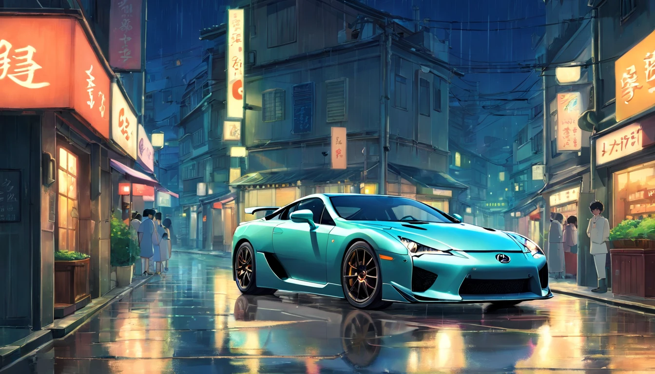 Lexus LFA, rue de tokyo, pluie, nuit