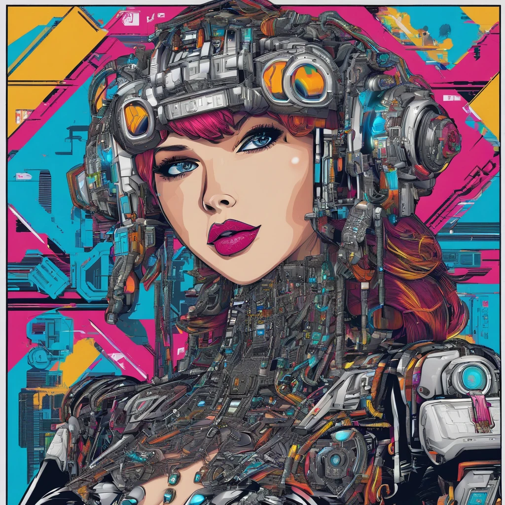 Taylor Swift Cool & Elegant Waitress, Hair colored with rainbow, olhos amarelos, Use roupas hip-hop da moda, usando um capuz, Graphic T-shirt and ripped jeans, muitas tatuagens e piercings, Fundo estilo Doodle, Antecedentes altamente detalhados, Obra-prima perfeita, alta qualidade, high resolution