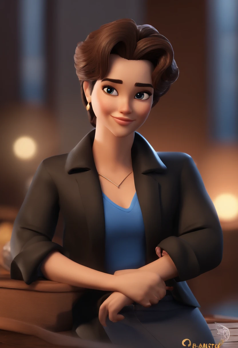 personagem dos desenhos animados de um homem com cabelo castanho e topete, kimono azul com faixa preta,e uma camisa azul, com sua namorada negra, Straight hair and jeans , Caractere estilizado, animation style rendering, 3D estilizado, Arnold Maya render, 3 d render stylized, toon render keyshot, Personagem 3D, Personagem 3D, 3d rendering stylized, 3 d character render, personagem de desenho animado, Personagem de close up, Pose de personagem,  (Estilo Pixar) (master part:1.2) (Bokeh) (best quality) (pele detalhada) (textura detalhada) (8k) (argila) (Cinematic lighting) (foco nítido