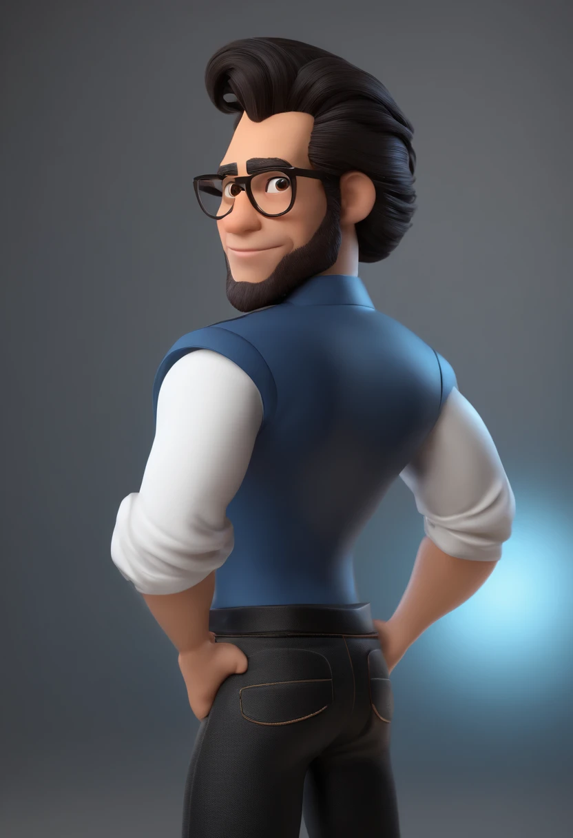 personagem dos desenhos animados de um homem com cabelo castanho e topete, kimono azul com faixa preta,e uma camisa azul, com sua namorada negra, Straight hair and jeans , Caractere estilizado, animation style rendering, 3D estilizado, Arnold Maya render, 3 d render stylized, toon render keyshot, Personagem 3D, Personagem 3D, 3d rendering stylized, 3 d character render, personagem de desenho animado, Personagem de close up, Pose de personagem, (Estilo Pixar) (master part:1.2) (Bokeh) (best quality) (pele detalhada) (textura detalhada) (8k) (argila) (Cinematic lighting) (foco nítido