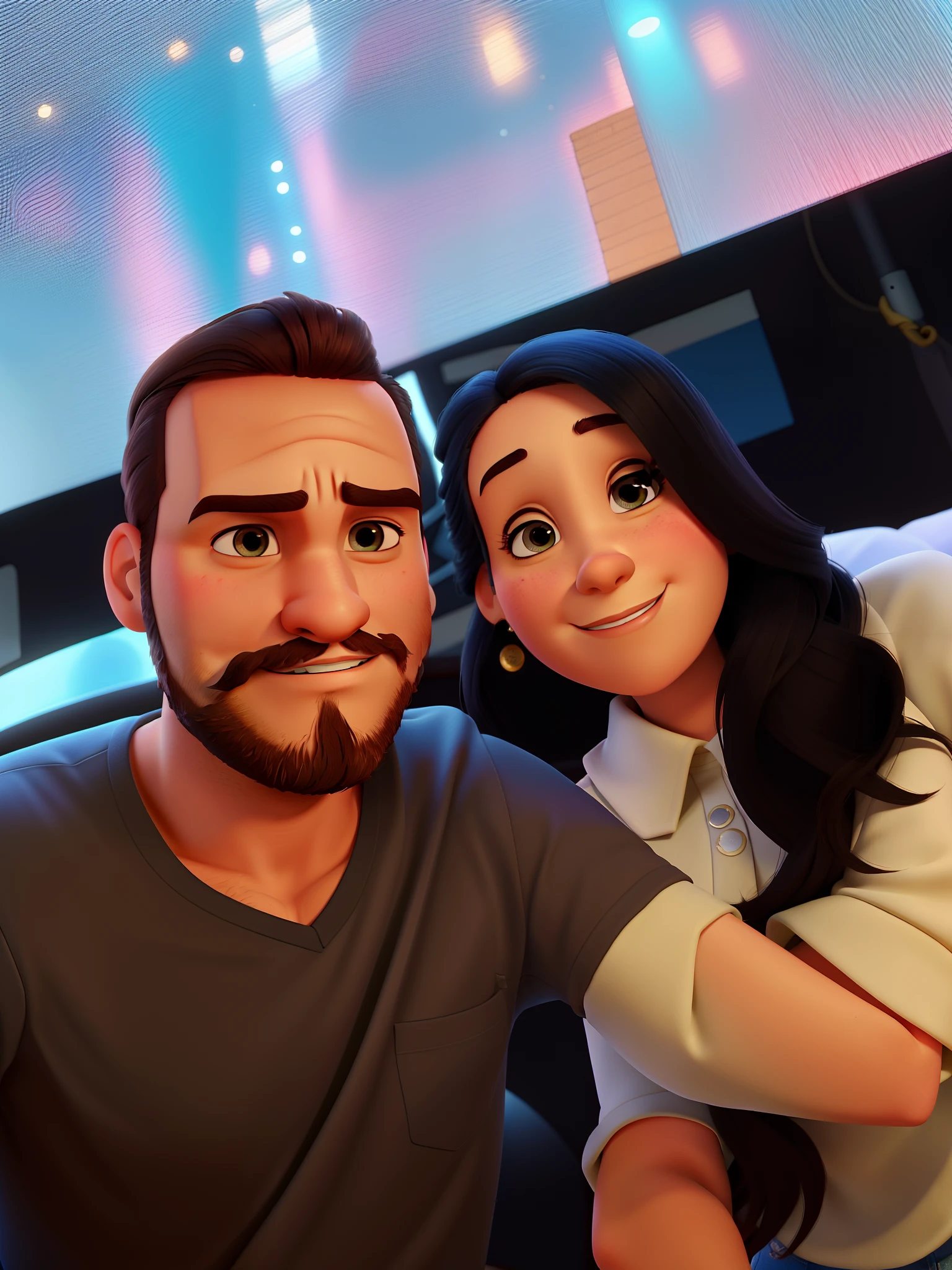 Casal estilo disney pixar melhor qualidade alta qualidade. Homem moreno cabelo comprido crespo barba e mulher loira olhos azuis cabelos longos lisos