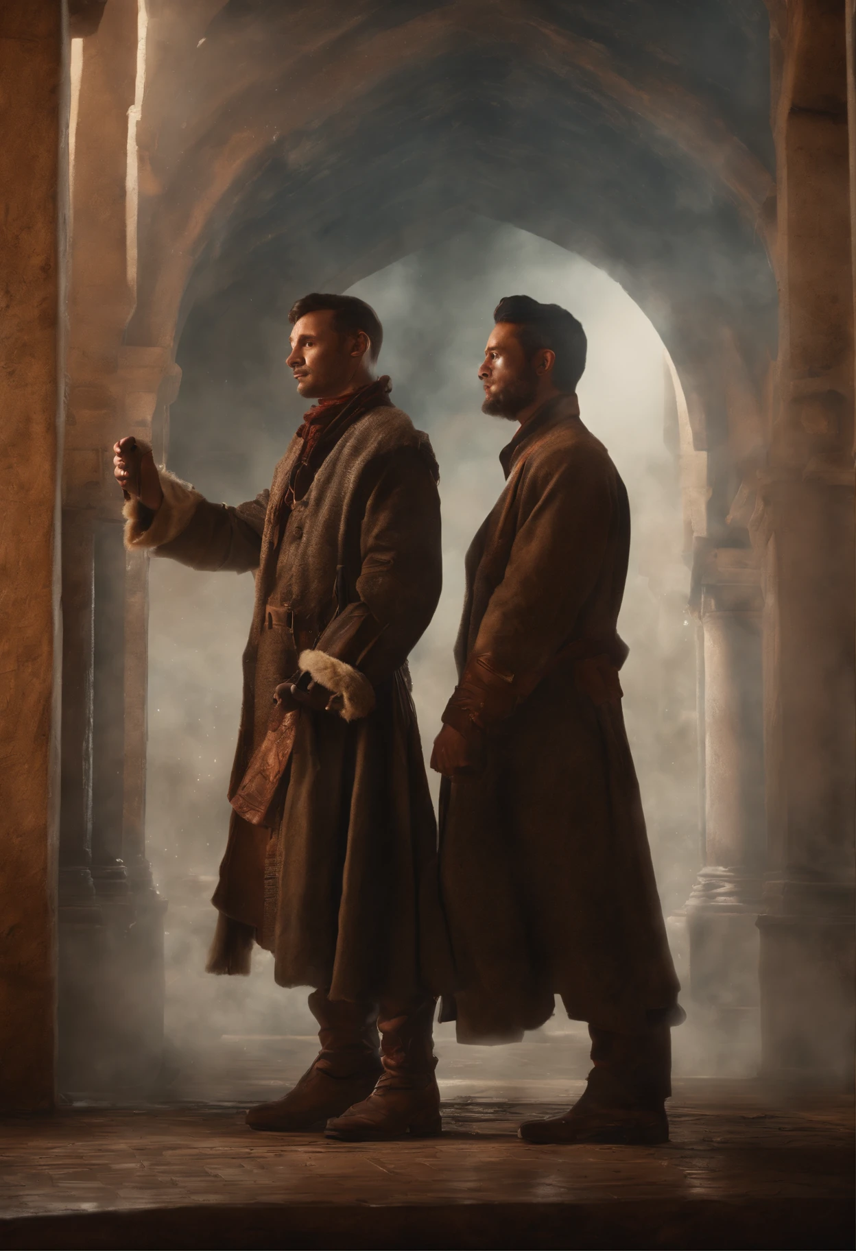 Two men standing next to each other holding a book, Gagnant du concours, Presentation of Goods, par Ingrida Juniper, Hidari et VLOP, 1 er gagnant, Sorciers cyberpunk africains, Digital artwork, high quality image, par artiste, par Joseph Severn, College Student, Gagnant du concours de design graphique, par Adam Manyoki, Gagnant du concours CG Society