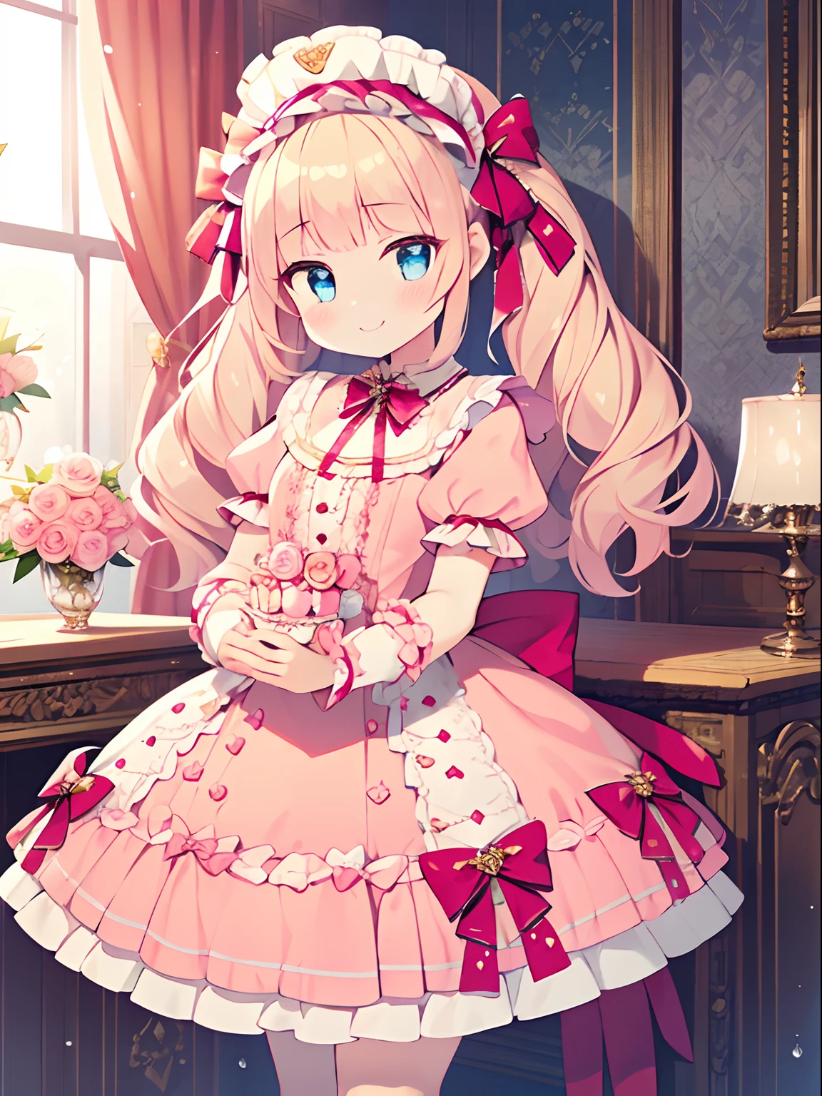 (masterpiece:1.2), best quality, highres, original, (extremely detailed:1.2), ultra-detailed, wallpaper, perfect lighting,(extremely detailed CG:1.2), 8k, (Pink Lolita dress, Lolita Fashion:1.24), shiny clothes, girl image, better hands, pink tone, cute style, girly, sweet decoration, pink bubbles, candy color scheme, dreamy scene, exquisite details, small and exquisite, sweet atmosphere, romantic elements, girlish sentiment, pink color, cute decorations, sweet smile