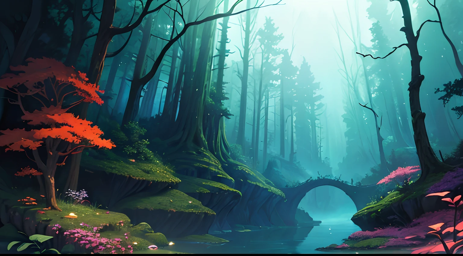 (extremely detailed, high resolution, best quality CG art inspired by Andreas Rocha's Artstation contest-winning artwork), surreal and fantastical, forest, underwater forest, enchanted forest, magical atmosphere, detailed 2D fantasy art, elfin forest background, archway, high clarity and quality.