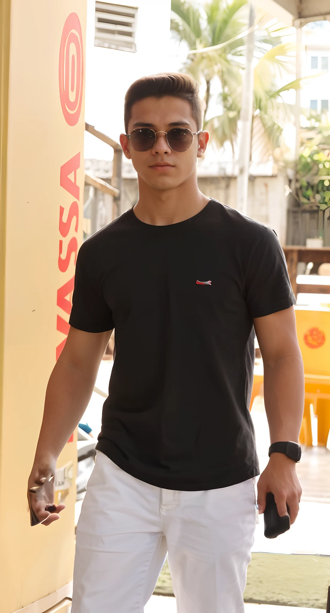 Jovem de 16 anos, forte, nariz medio, cabelo castanho claro, pele branca